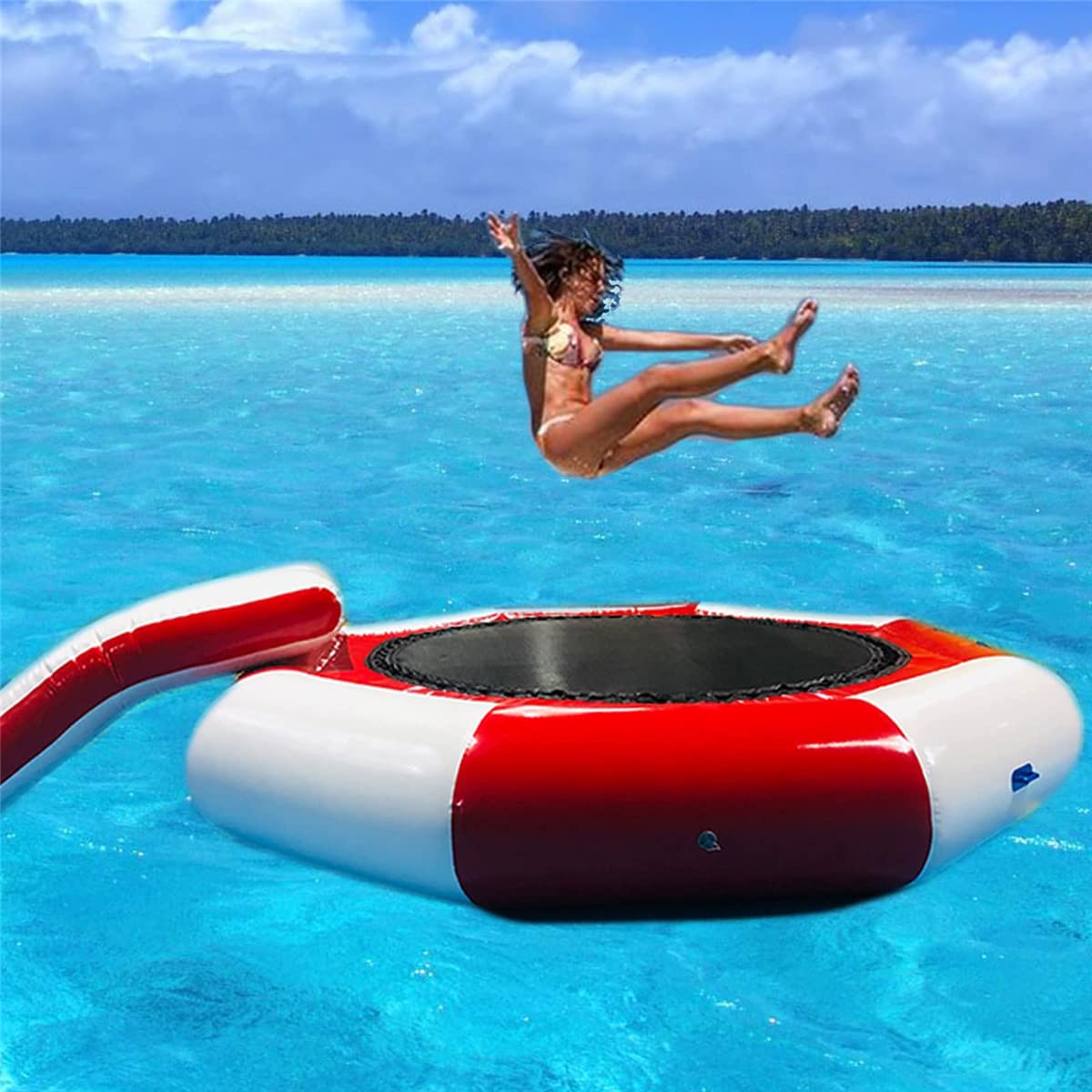 BEIAKE Inflatable Water Trampoline for Adults & Kids - 3M Lake Trampoline with 2M Slide, Floating Water Park Toy for Pool, Lake & Backyard Fun | Summer Outdoor Water Games & Party Activities