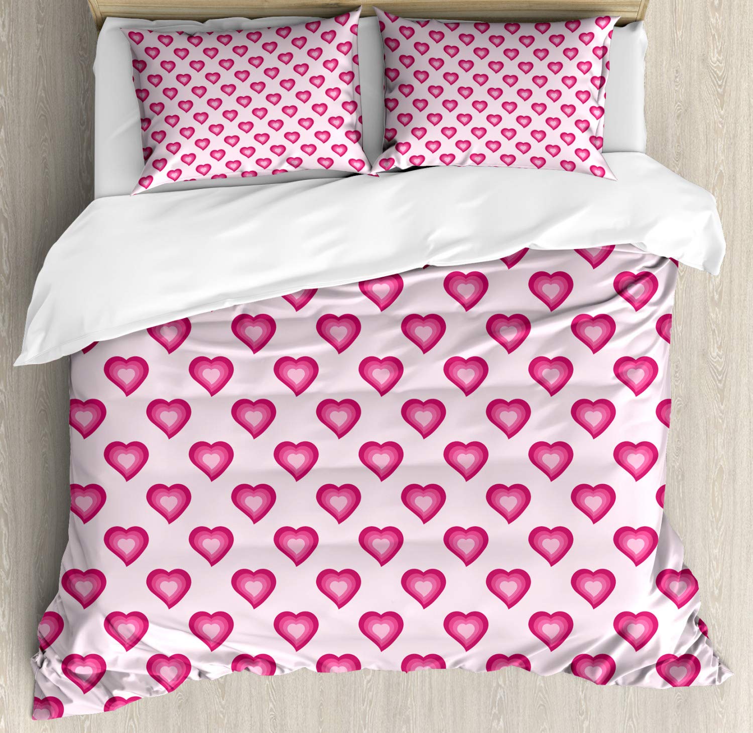 Ambesonne Pale Pink Duvet Cover Set - Romantic Heart Ombre Cartoon Design 3-Piece Bedding with 2 Pillow Shams, California King Size in Magenta & Soft Pink | Perfect for Master Bedrooms, Guest Rooms & Romantic Decor