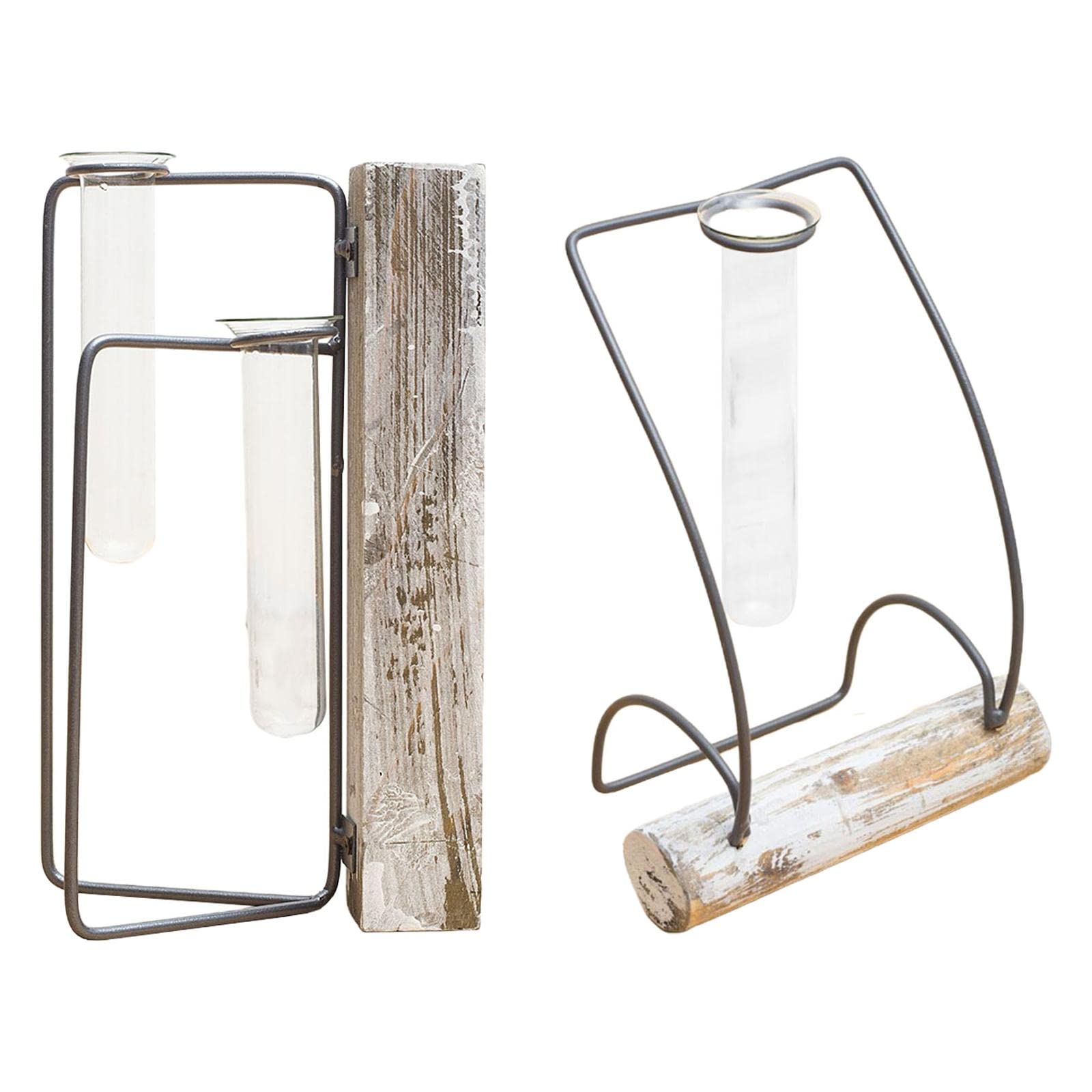 2Pcs Wood and Metal Frame Vase Test Tube Planter - Modern Desktop Floral Arrangement Centerpiece for Office, Home Decor, Wedding, Party Decoration