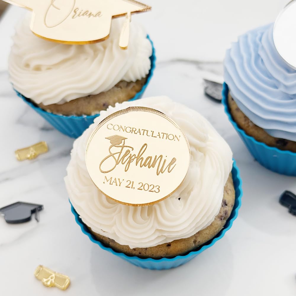 (12 Pack) Personalized Graduation Cupcake Toppers 2025 - Custom Cake Decorations for Graduation Parties, Commencement Ceremonies & School Celebrations - Perfect for High School, College & University Graduation Cakes