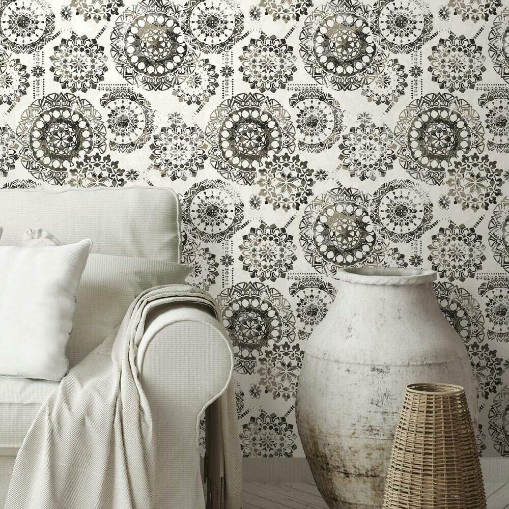 RoomMates Bohemian Medallion Peel and Stick Wallpaper - Self-Adhesive Removable Wall Decor for Bedroom, Living Room & Nursery - Easy DIY Home Decoration