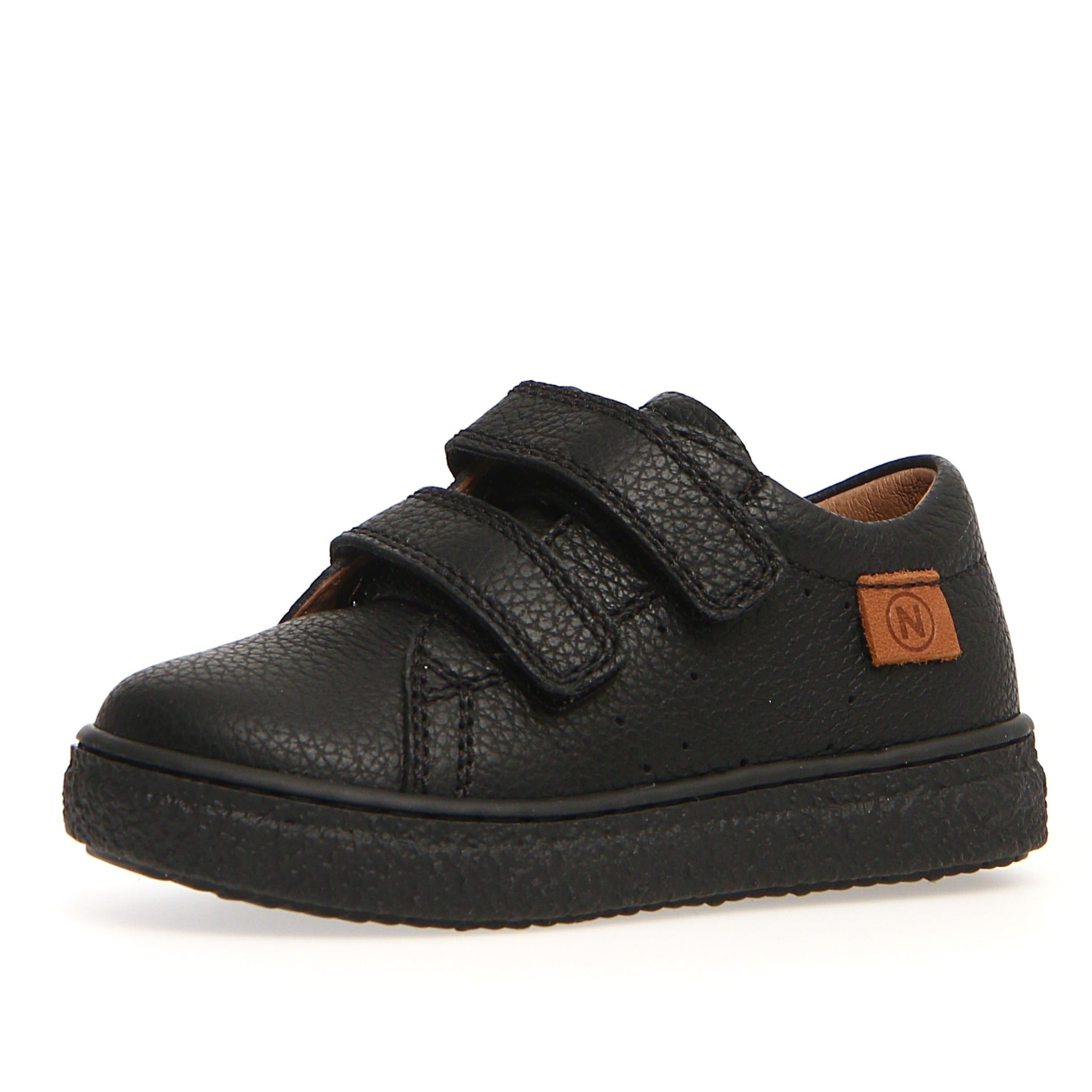 Naturino Kids Carex Sneakers for Boys & Girls - Pebbled Black Leather Shoes for School, Play & Everyday Comfort