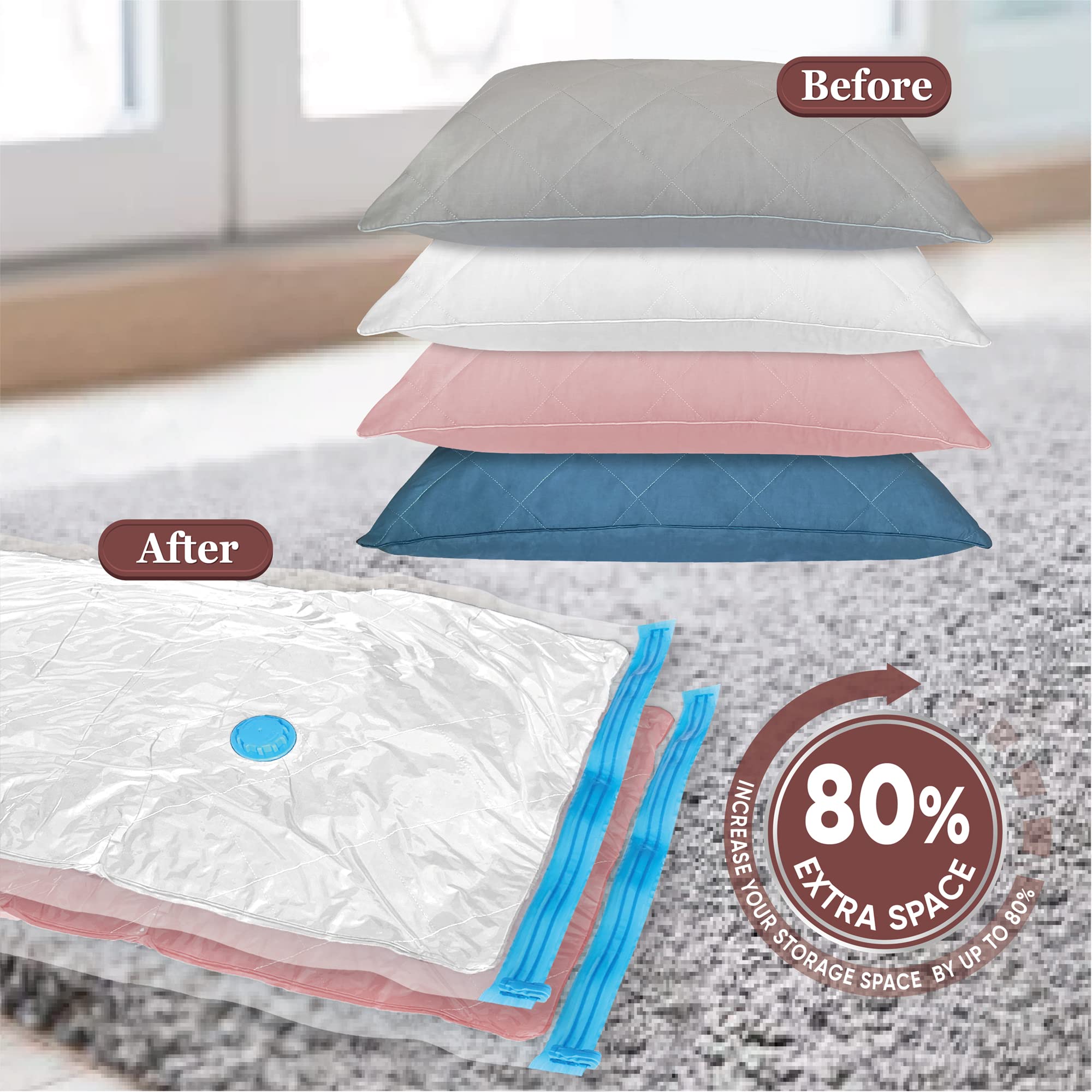 8 Small Vacuum Storage Bags with Hand Pump - Space Saving Vacuum Sealed Bags for Clothes, Comforters, Blankets & Bedding | Perfect for Seasonal Storage, Travel & Home Organization