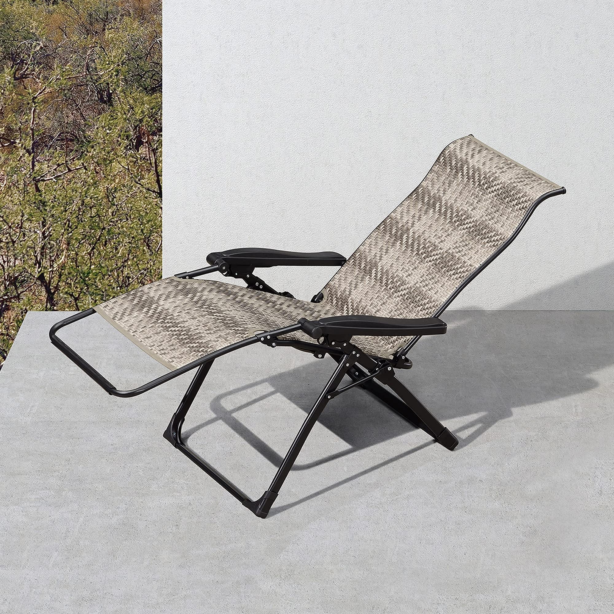 PURPLE LEAF Outdoor Zero Gravity Lounge Chair - Patio Wicker Rattan Recliner for Beach, Pool, Lawn & Camping - Foldable Grey Reclining Chair for Indoor, Office & Deck Use - Comfortable Relaxation for Backyard, Garden & Outdoor Spaces