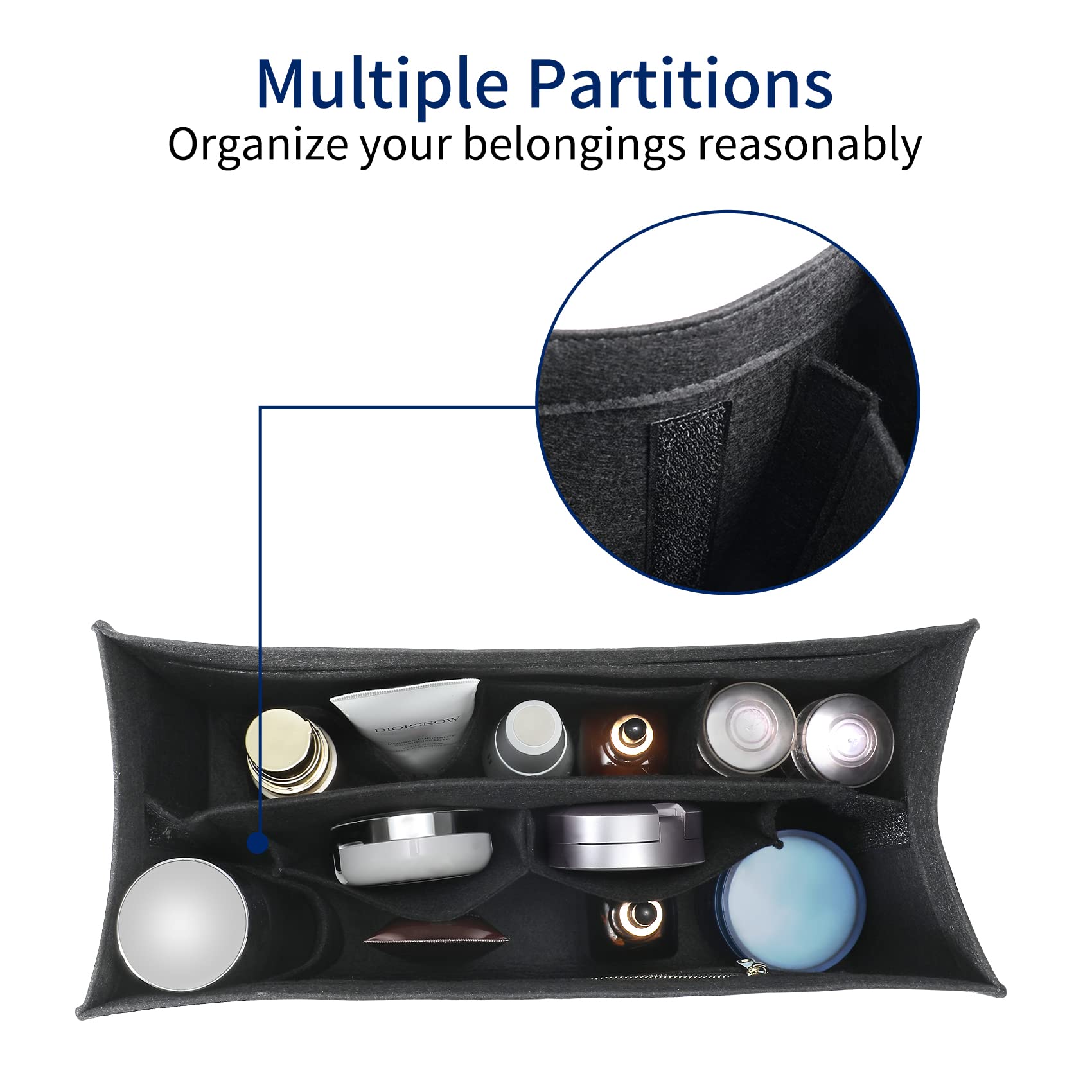 Premium Tote Bag Organizer Insert - Large Size Handbag Inner Storage with Zipper for Book Tote Bags | Felt Liner Compartment Organizer (Black, XL) | Perfect for Travel, Work & Daily Organization