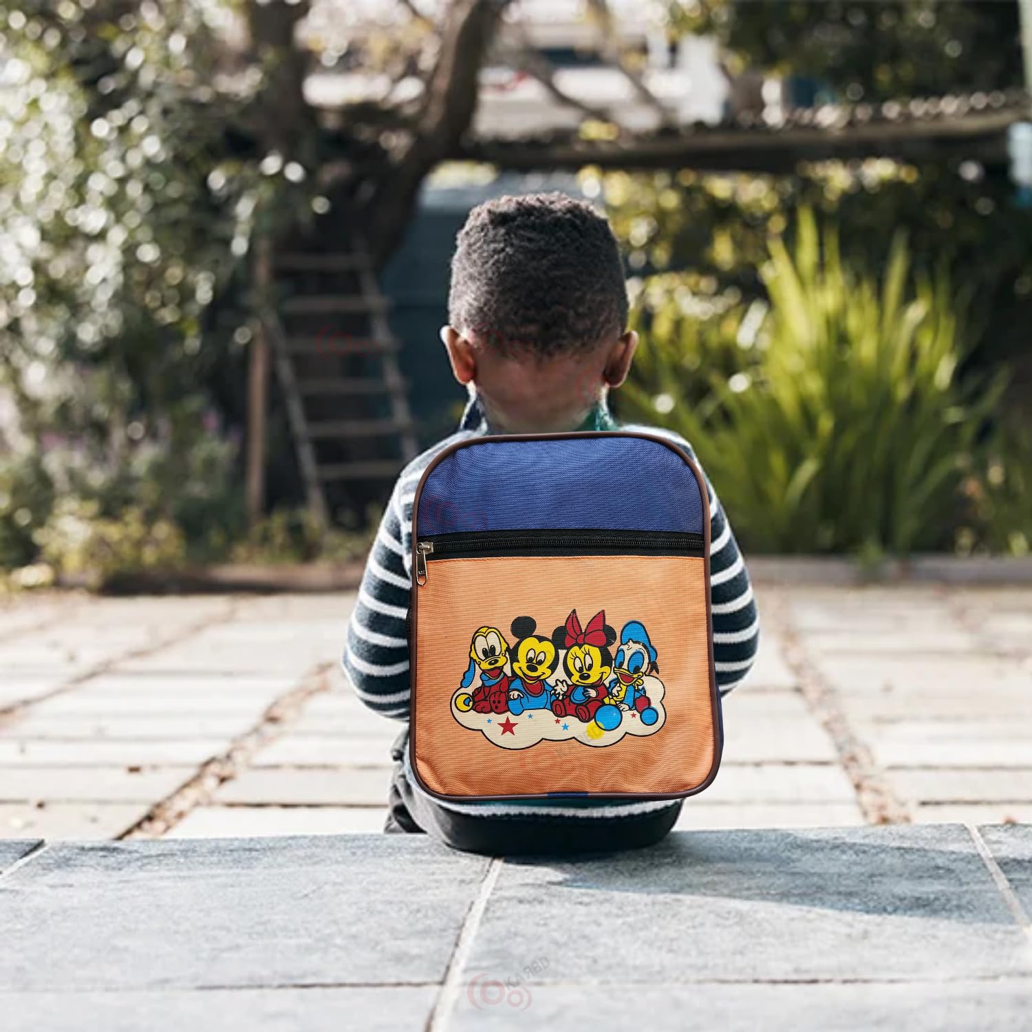 KARBD Kids Backpack for Boys & Girls - 12 Inch School Bag with Multiple Pockets, Compartments & Bottle Holder - Mickey Mouse Cartoon Design (Orange/Blue) - Perfect for School, Travel & Daily Use