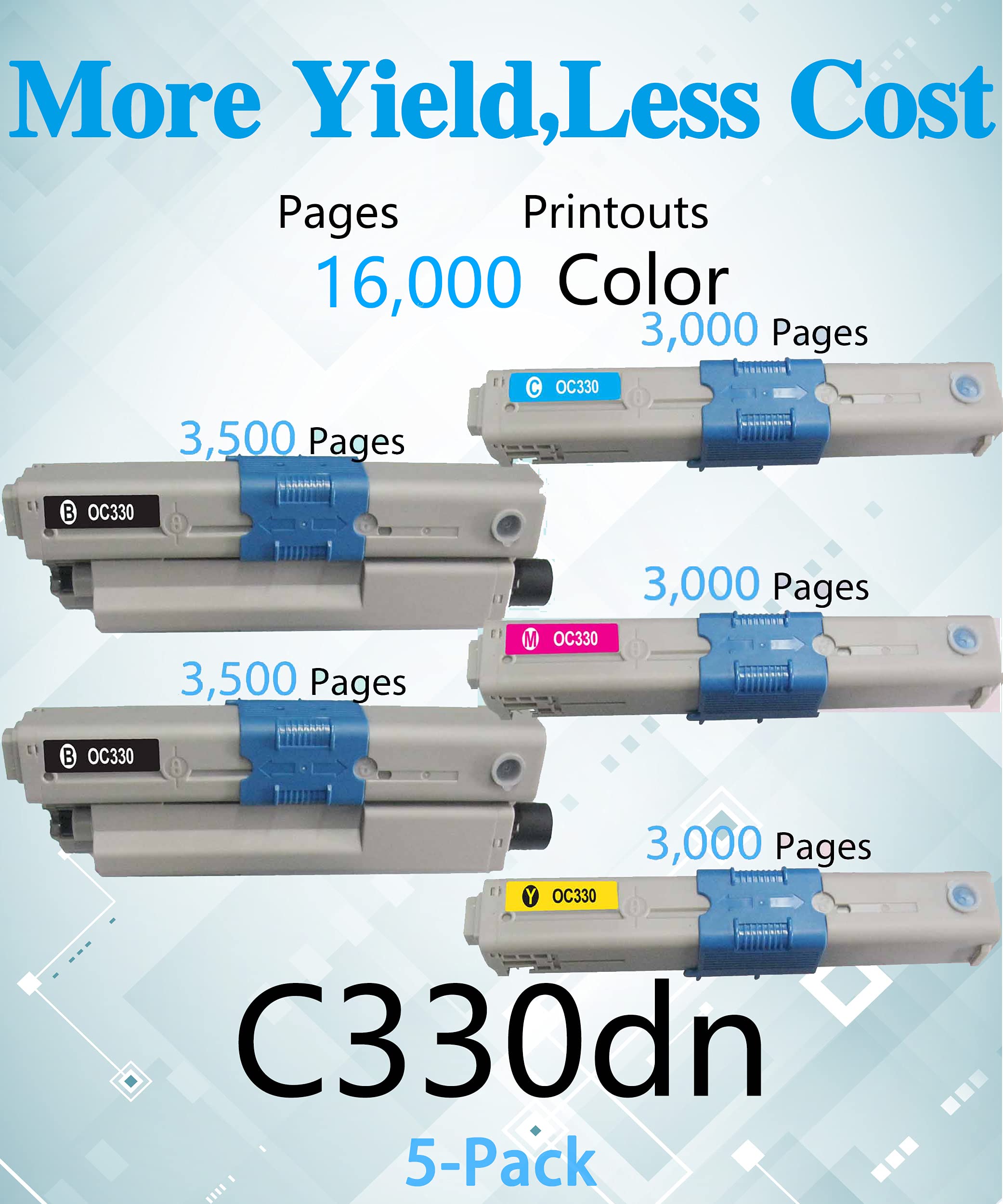 MM MUCH & MORE 5-Pack Toner Cartridge for OKI C330DN/C530DN Printers - Home & Office Use