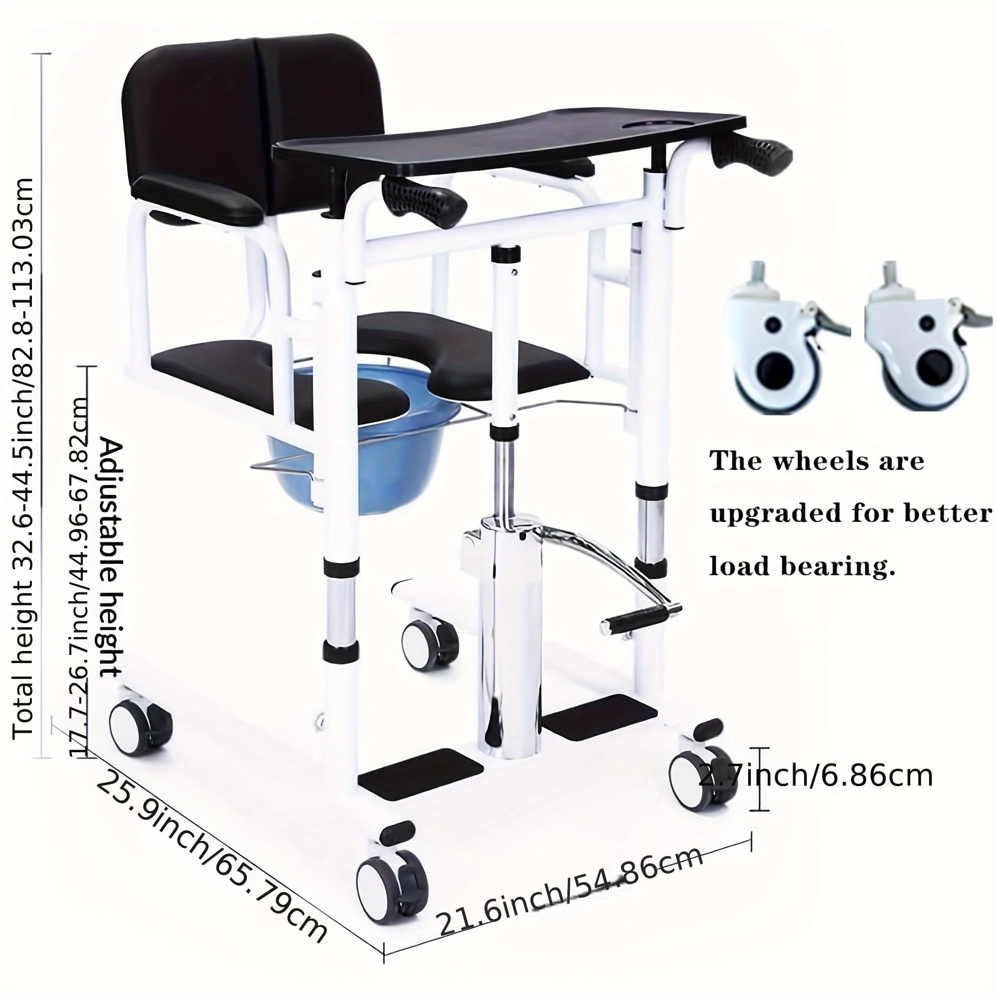 **Lightweight Folding Transfer Wheelchair & Adjustable Height Hydraulic Patient Lift Chair - Rolling Shower Chair for Elderly & Disabled - Home Mobility Aid (Blue) | Ideal for Bathroom, Bedroom & Indoor Use**