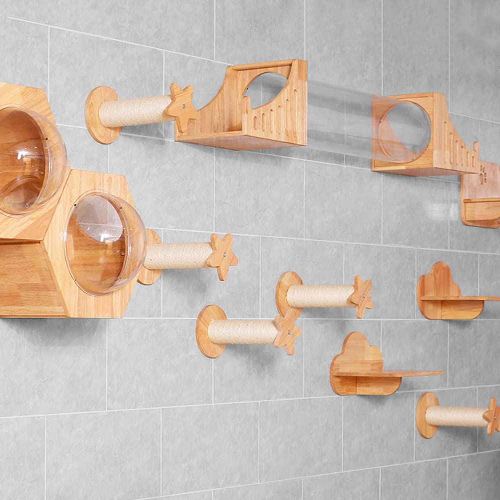Hexagon Wall Mounted Cat Bed - Floating Wooden Cat Shelf & Perch for Climbing, Lounging & Play - Modern Cat Activity Tree, Shelter & Condo for Indoor Cats - Perfect for Small Spaces & Cat Enrichment