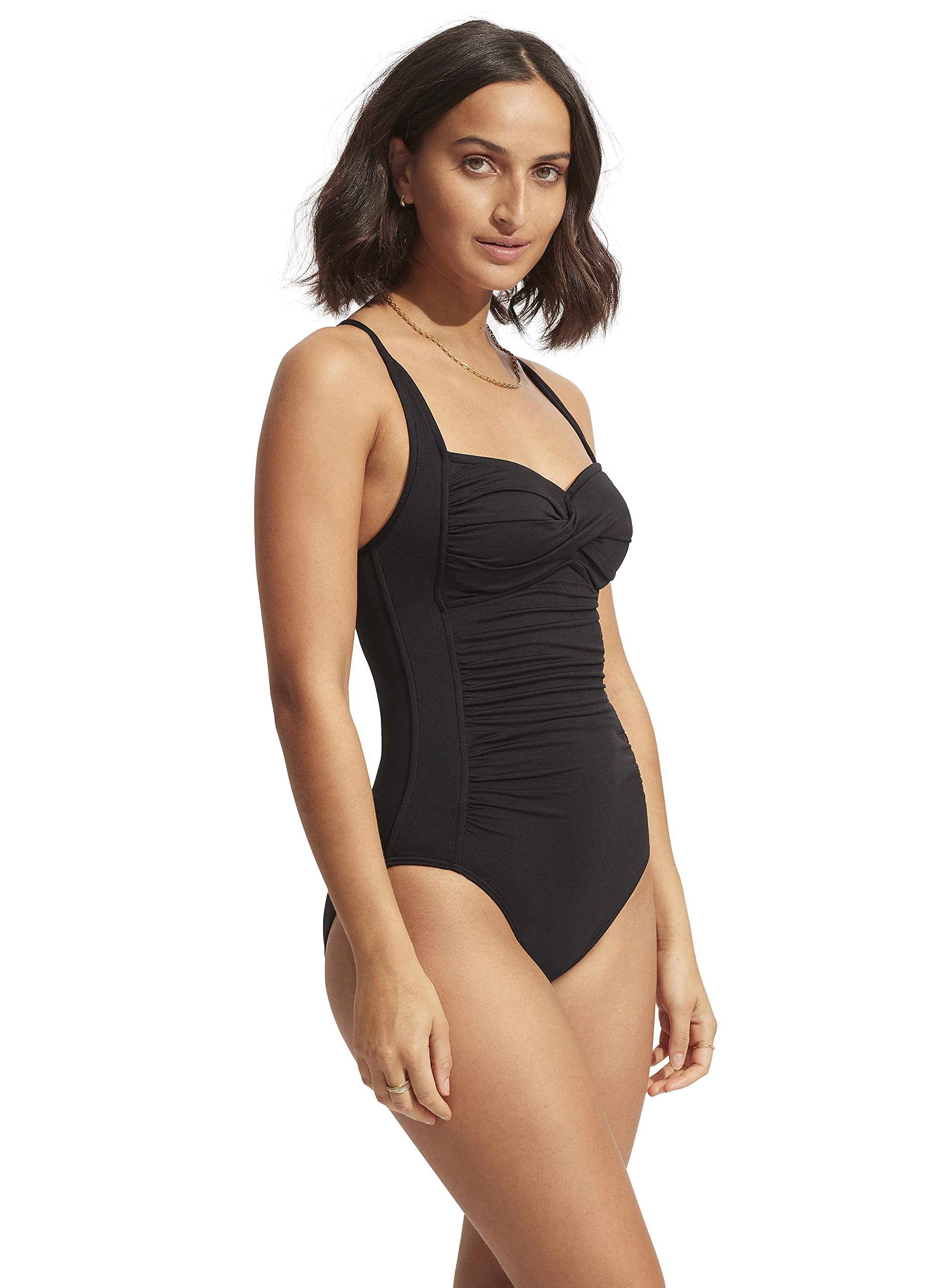 Seafolly Women's Twist Bandeau Halter One Piece Swimsuit - Sexy High Cut Bathing Suit for Beach, Pool & Vacation | Tummy Control Swimwear for Women
