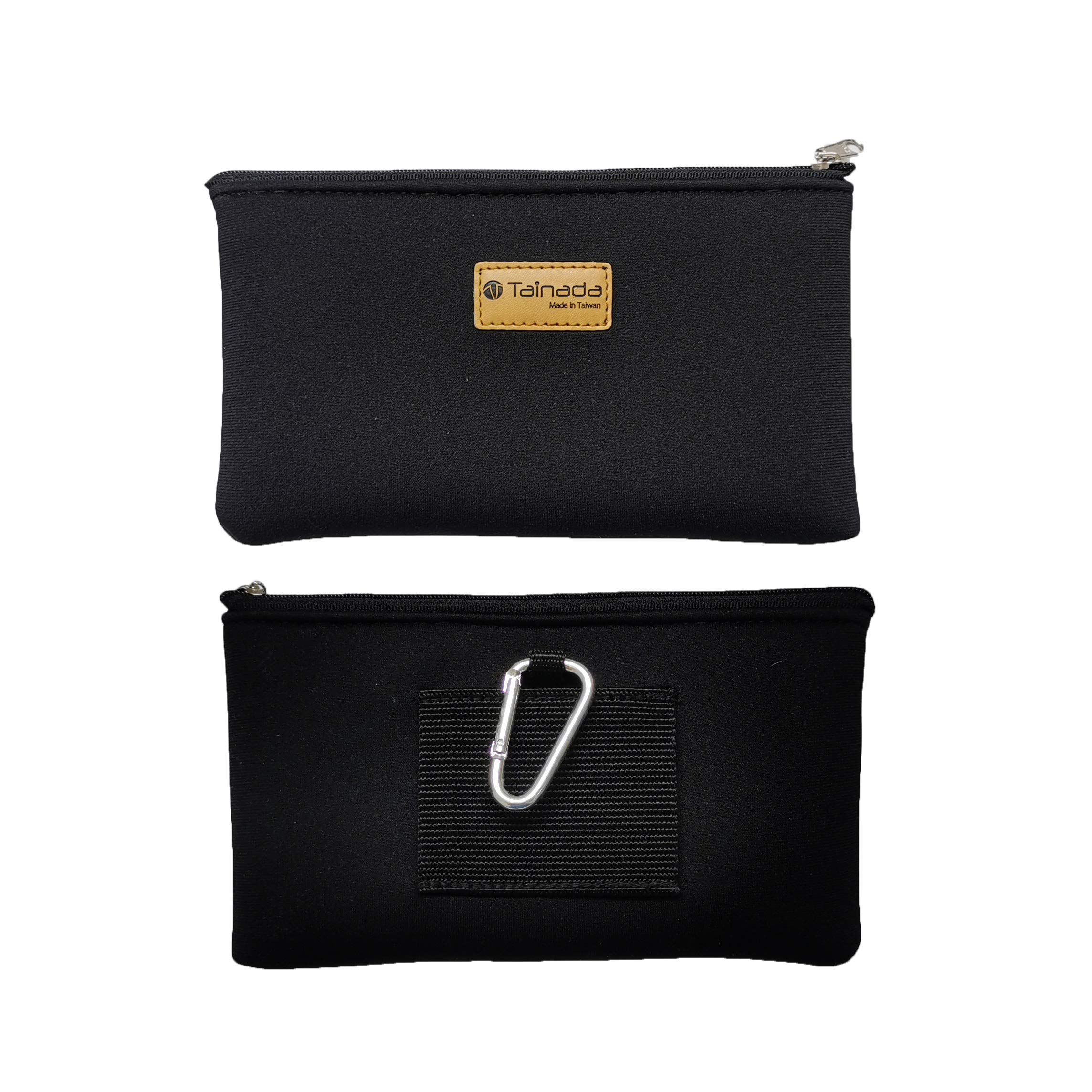 Tainada Universal Horizontal Phone Case - Shockproof Neoprene Pouch with Zipper, Belt Loop & Carabiner Clip - Compatible with Most Smartphones (Black) - Perfect for Hiking, Running, Work & Outdoor Activities