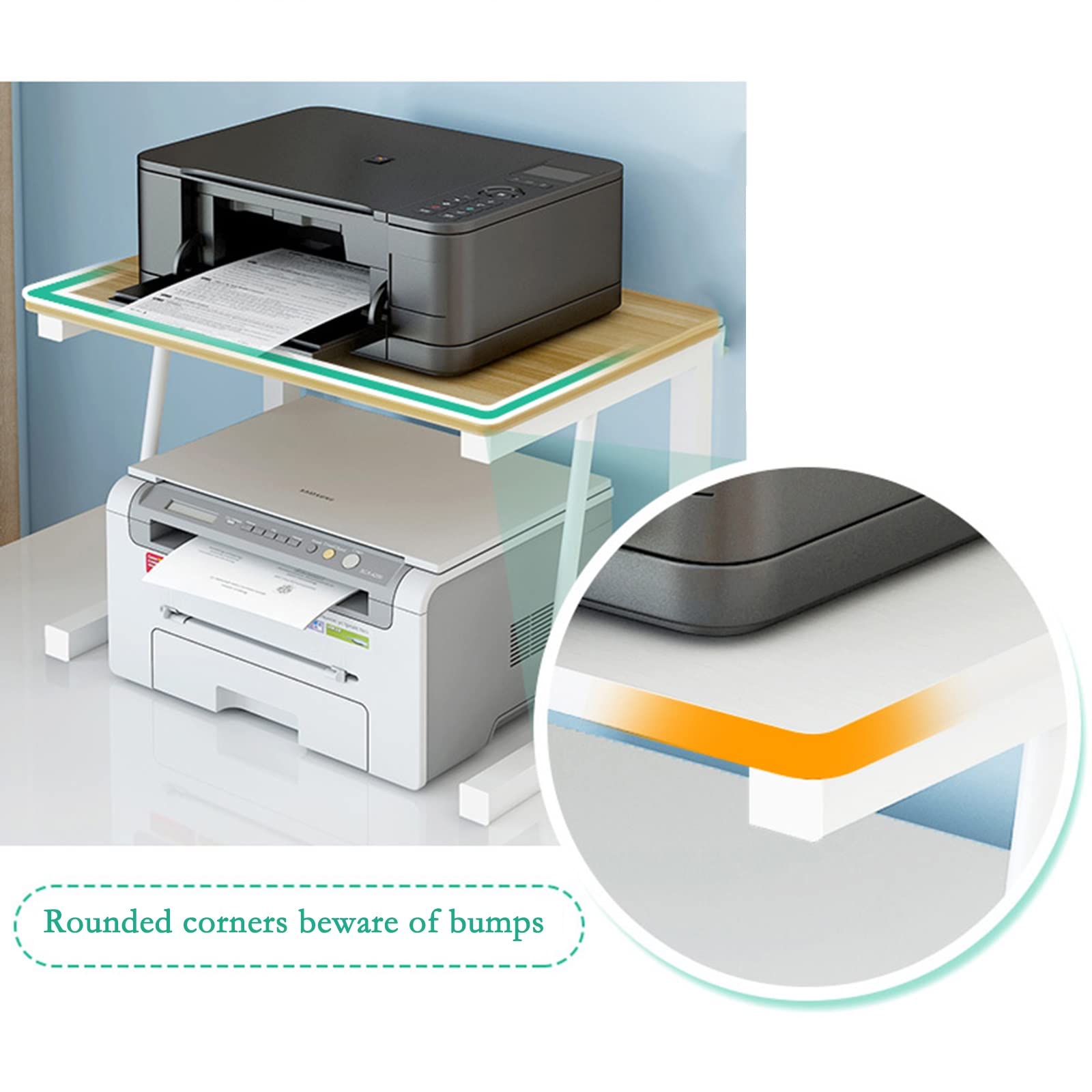 TOMYEUS 2-Tier Metal & Wood Printer Stand for Home & Office - Compact Desk Organizer for Printer, Copier & Office Supplies - Space-Saving Storage Shelf for Small Workspaces (Home Office, Study Room, Dorm)