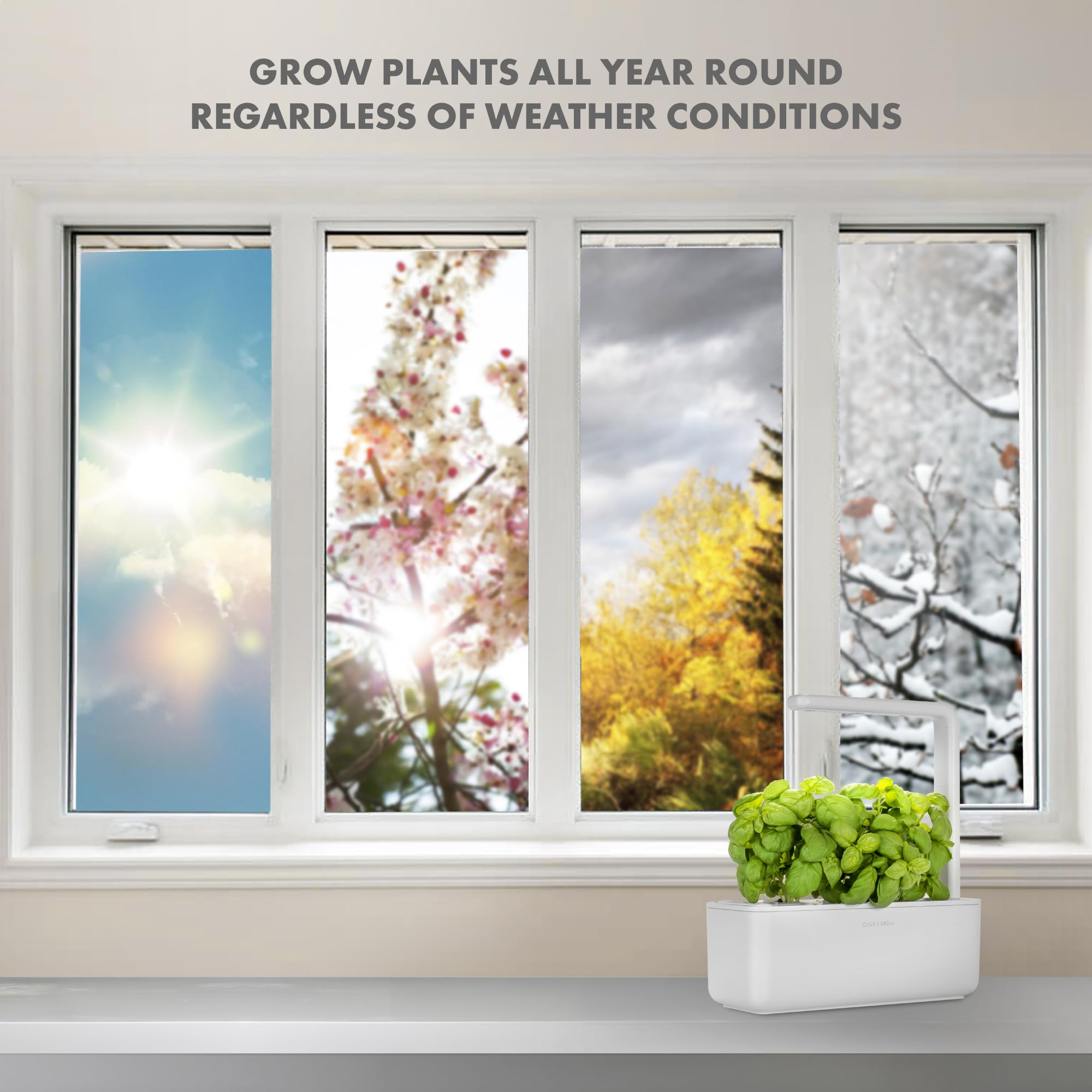 Click & Grow Indoor Herb Garden Kit with LED Grow Light - Smart Hydroponic Gardening System for Home, Kitchen, Windowsill - Includes 3 Basil Seed Pods (White) - Perfect for Fresh Cooking, Home Decor & Urban Farming