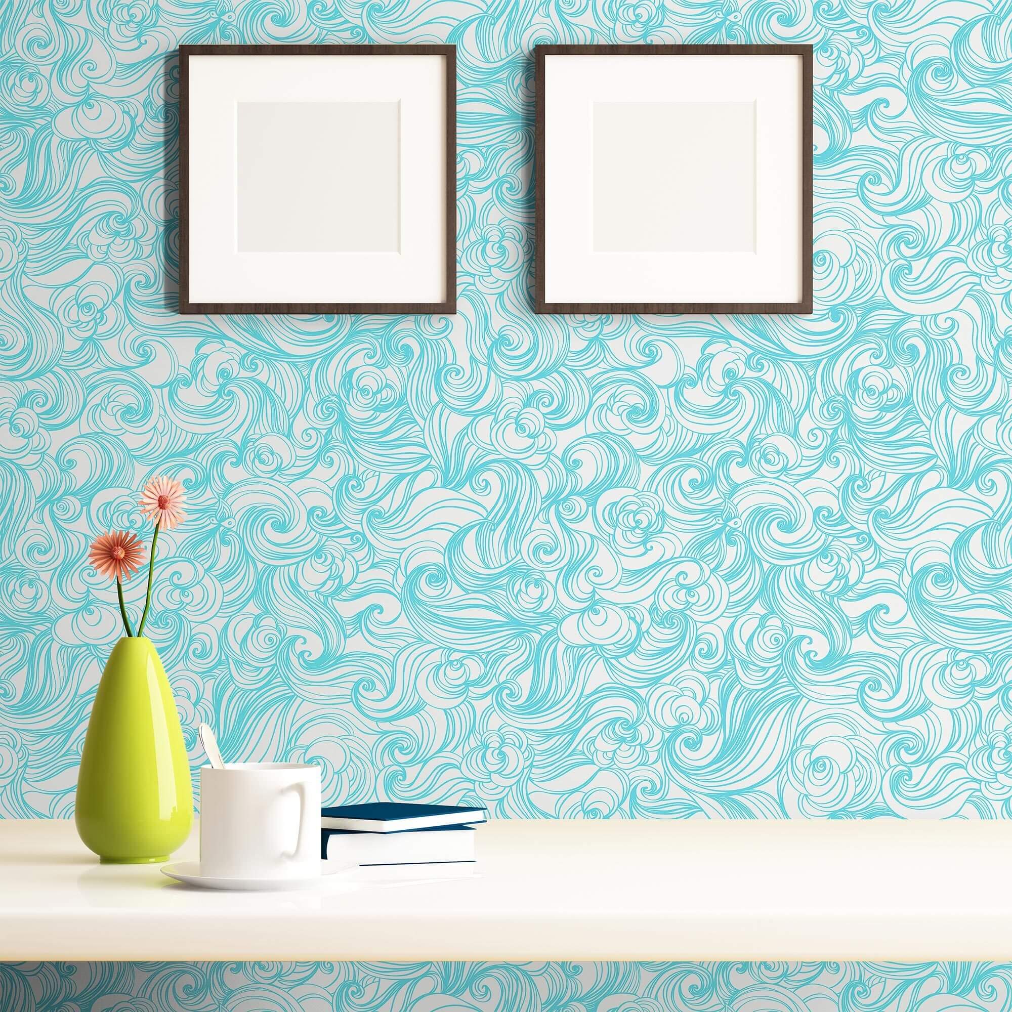 Blue Japanese Style Peel and Stick Removable Wallpaper - Self-Adhesive Decorative Wall Covering for Bedroom, Living Room, Kitchen, Office (Design 5029)