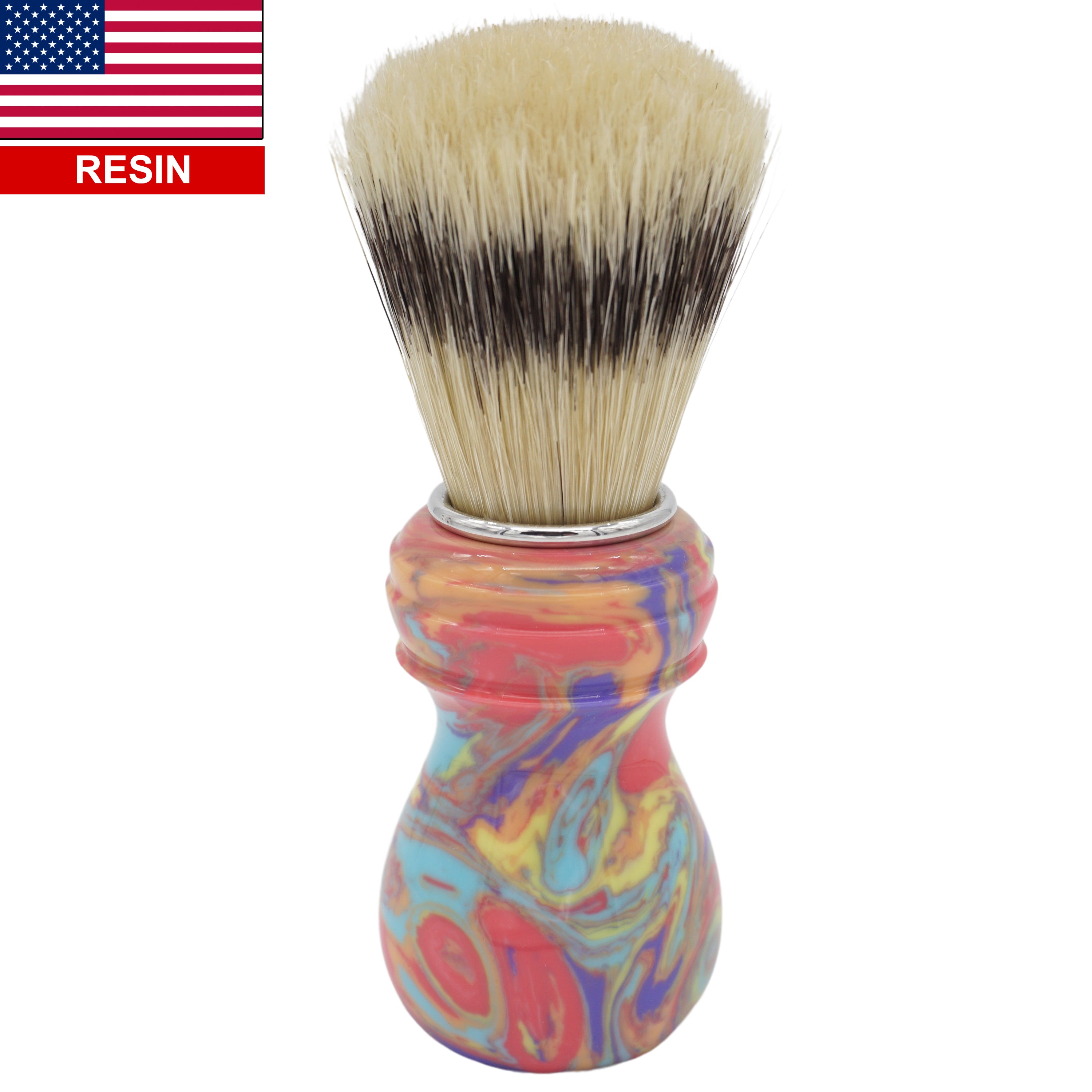 24mm Semogue Striped Boar Premium Shaving Brush with AP Shave Co. Pastel Tie Dye Handcrafted Handle - Perfect for Wet Shaving & Beard Grooming