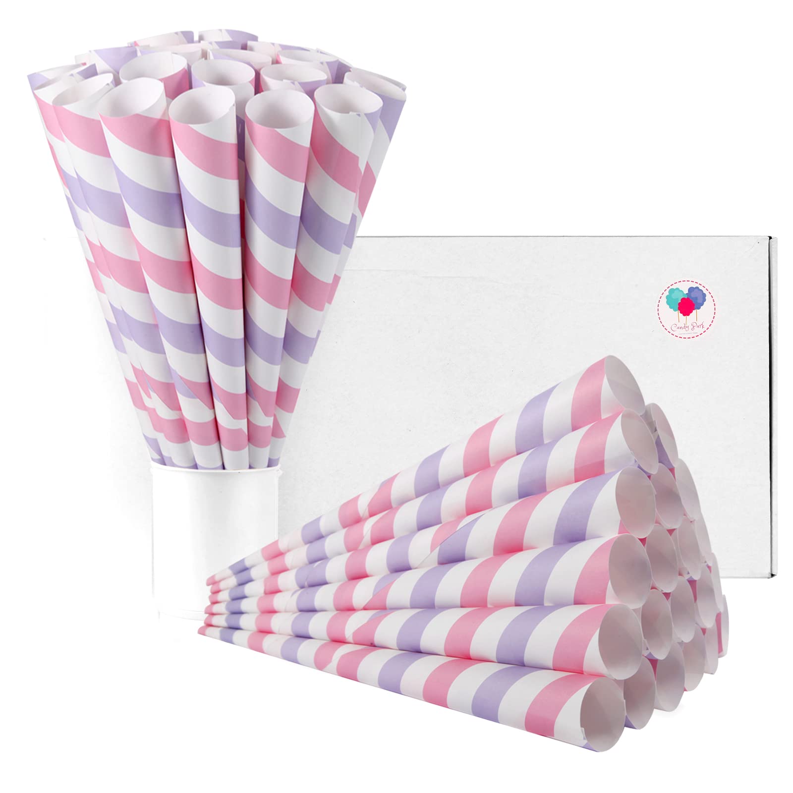Premium Cotton Candy Cones 50 Pack - Pink & Purple Unicorn Themed Paper Cones for Cotton Candy Machines - Candy Floss Sugar Cones for Parties, Carnivals, Birthdays & Celebrations - Bulk Party Supplies