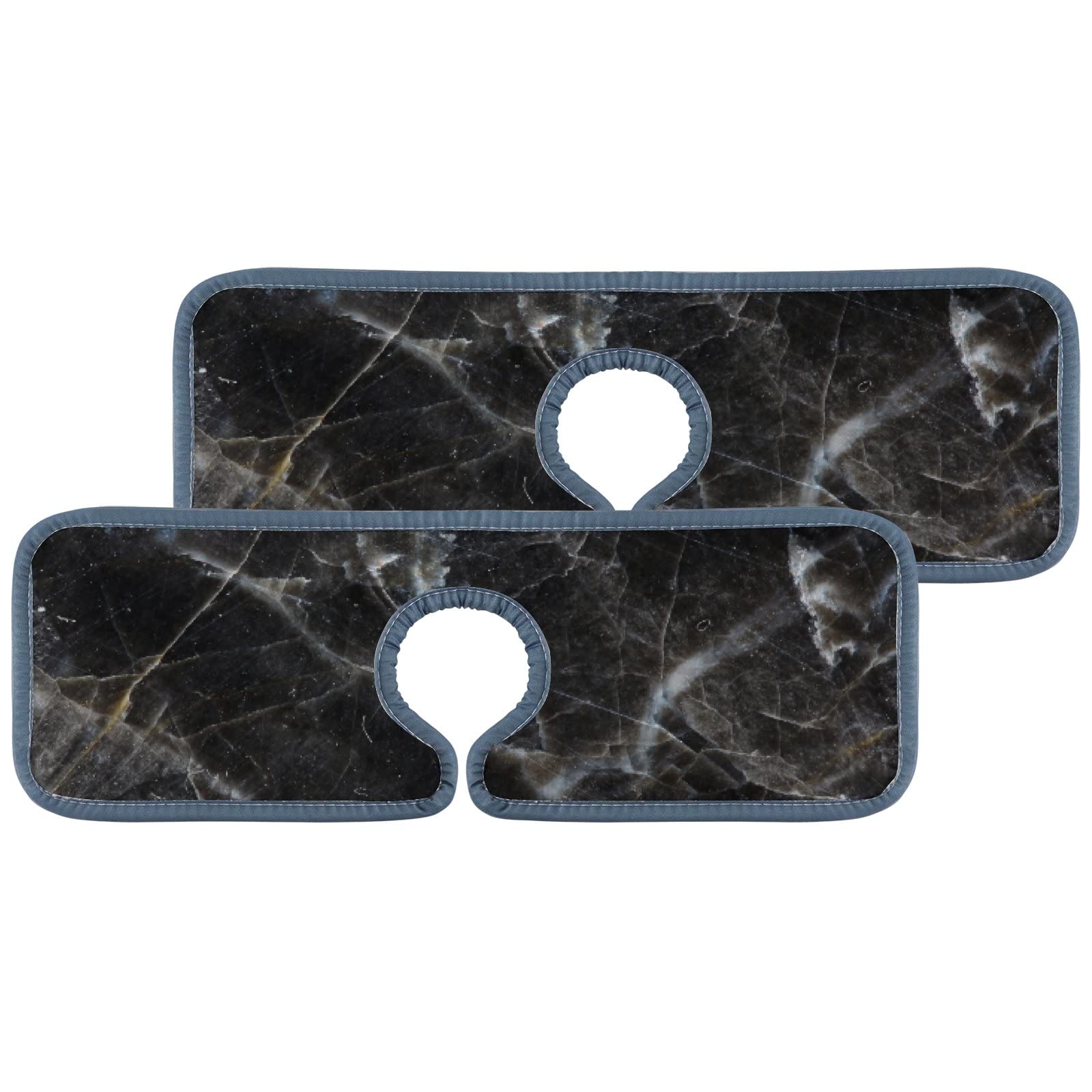 2PCs Dark Gray Marble Faucet Drip Catcher - Absorbent Kitchen & Bathroom Sink Mat for Water Splash Protection