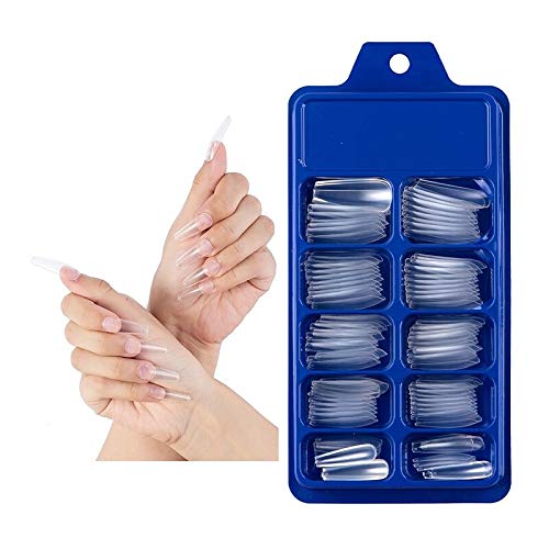 100-Piece Blister Pack Small Blue Box Candy Color Ballet Fake Nails - Solid Colors (Red, Blue, Pink, Purple, Yellow) for DIY Manicures, Parties & Special Occasions