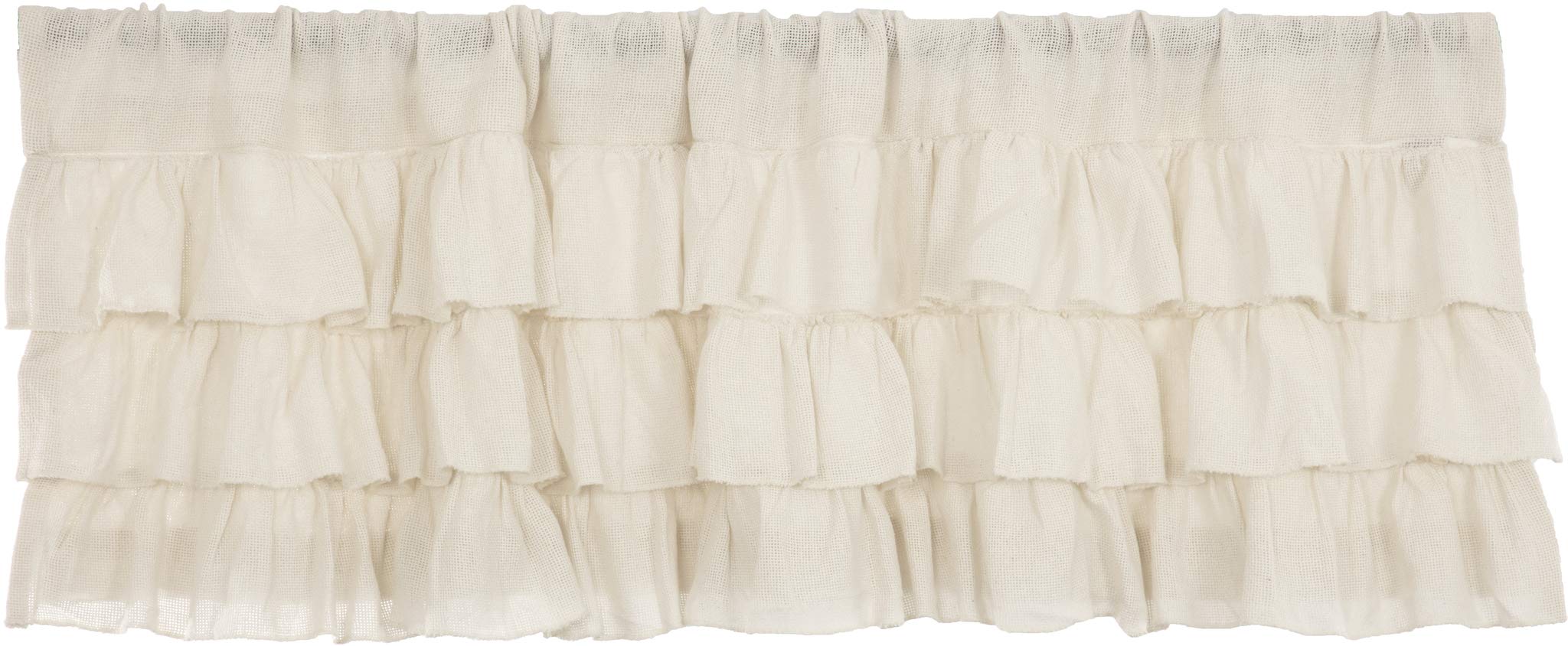 VHC Brands Country Kitchen Curtains - Farmhouse Style Burlap Valance with Rod Pocket, Antique White Ruffled Design, 16x60 Inches - Perfect for Rustic Kitchens, Dining Rooms & Farmhouse Decor