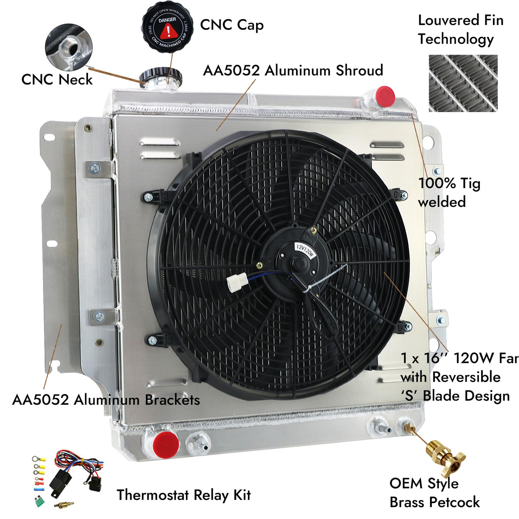 High-Performance 4-Row Aluminum Radiator with 16