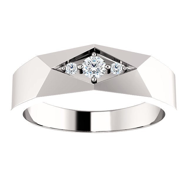 14K Gold 0.16 CTW Diamond Geometric Three Stone Ring for Men - Elegant Wedding Band, Anniversary Gift & Everyday Jewelry