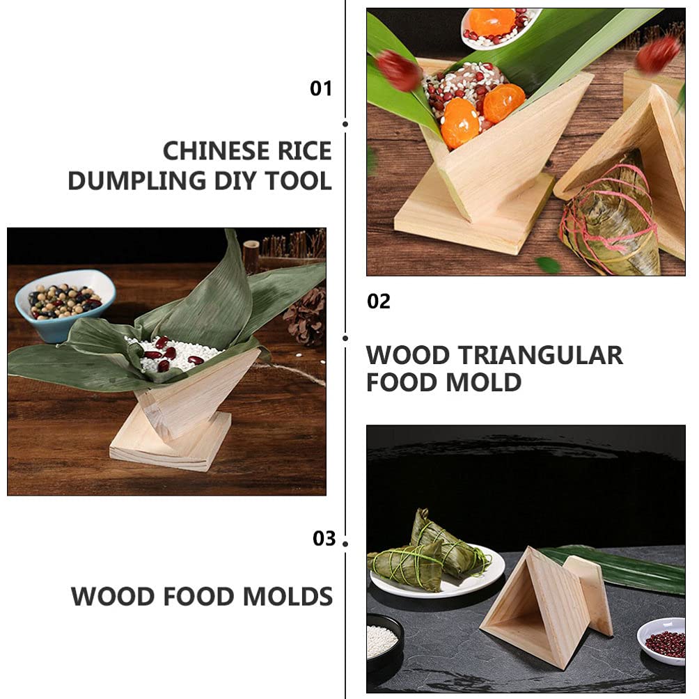 Hemoton 2-Piece Bamboo Zongzi Mold Set - Triangle Rice Ball Maker for Sticky Rice, Dumplings & Chocolate - Wooden DIY Sushi Press for Kids - Perfect for Asian Cooking, Holiday Treats & Party Snacks