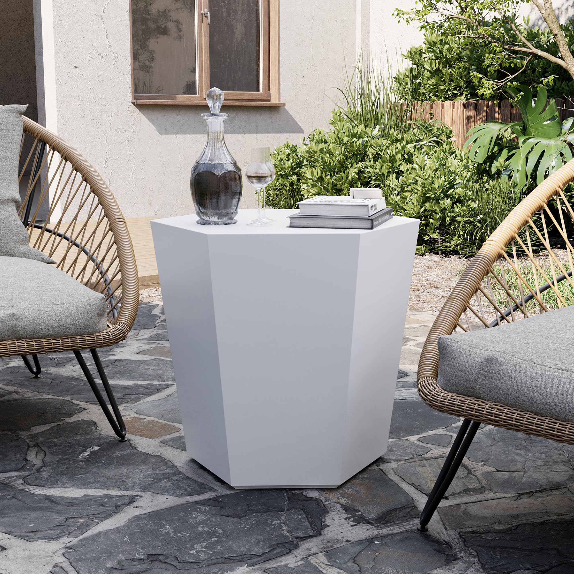 UPHA 24-inch Modern Hexagon Outdoor Concrete Coffee Table - Weatherproof Cement Patio Furniture for Garden, Backyard, Balcony & Living Room - Pure White Accent Piece for Relaxing & Entertaining