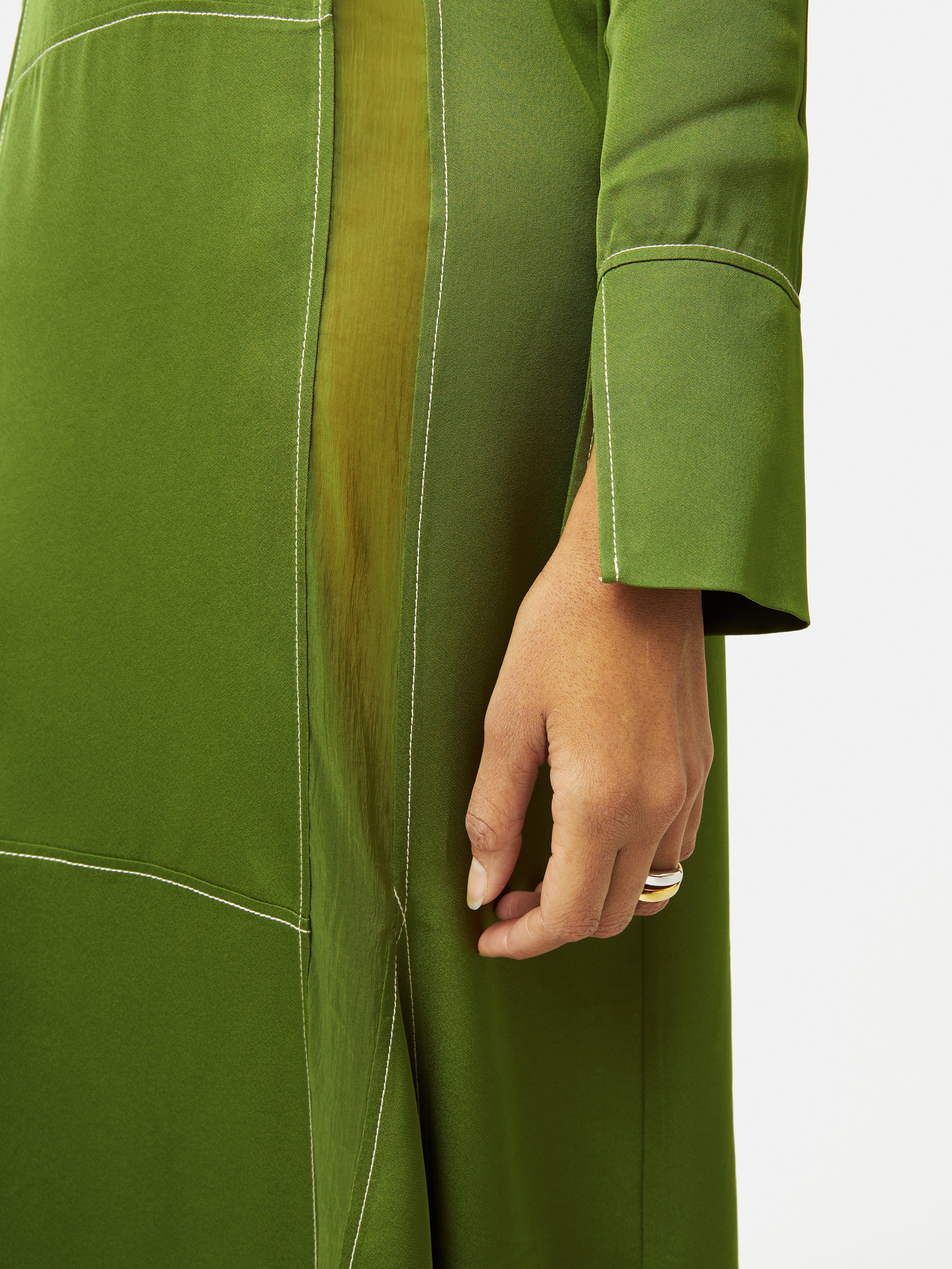 Stylish Green Contrast Stitch Viscose Dress for Women - Perfect for Casual Outings, Summer Parties & Office Wear