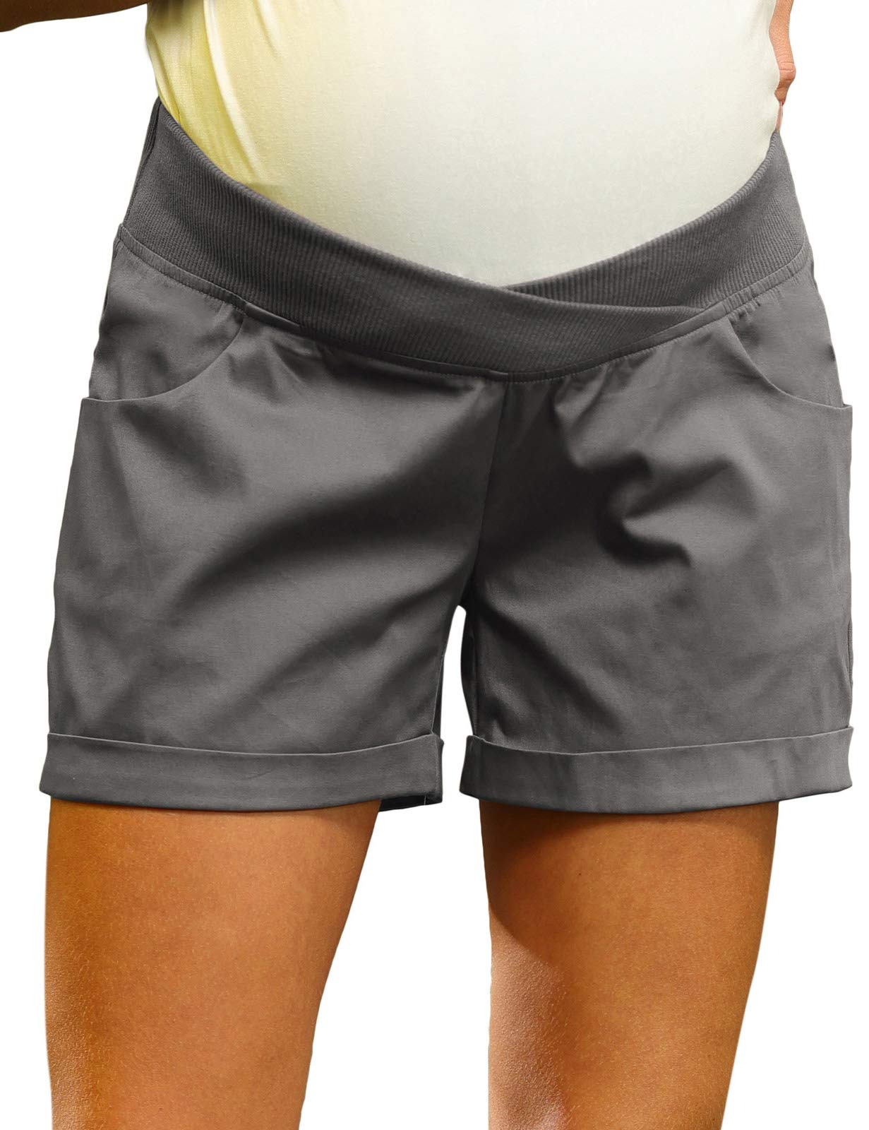 Maacie Women's Maternity Shorts - Low Rise Stretch Pregnancy Shorts with Pockets - Comfortable Casual Wear for Expecting Moms (Perfect for Summer, Travel & Everyday Use)