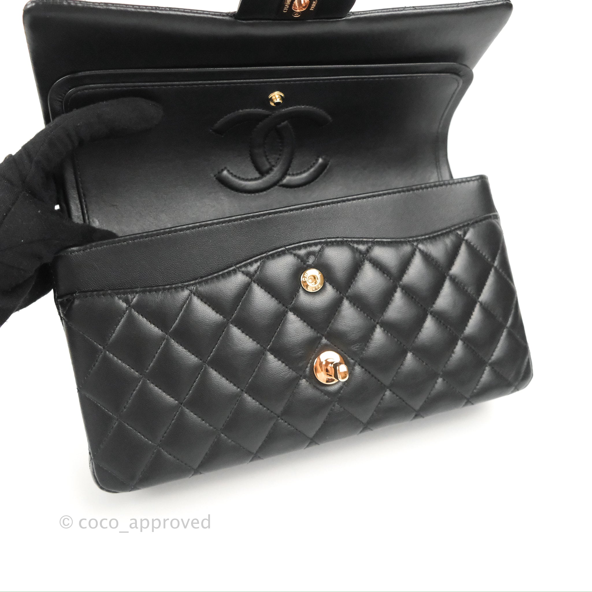 Chanel Classic Medium Flap Bag - Black Lambskin Leather with Rose Gold Hardware | Luxury Designer Handbag for Women | Perfect for Evening Events, Date Nights & Special Occasions