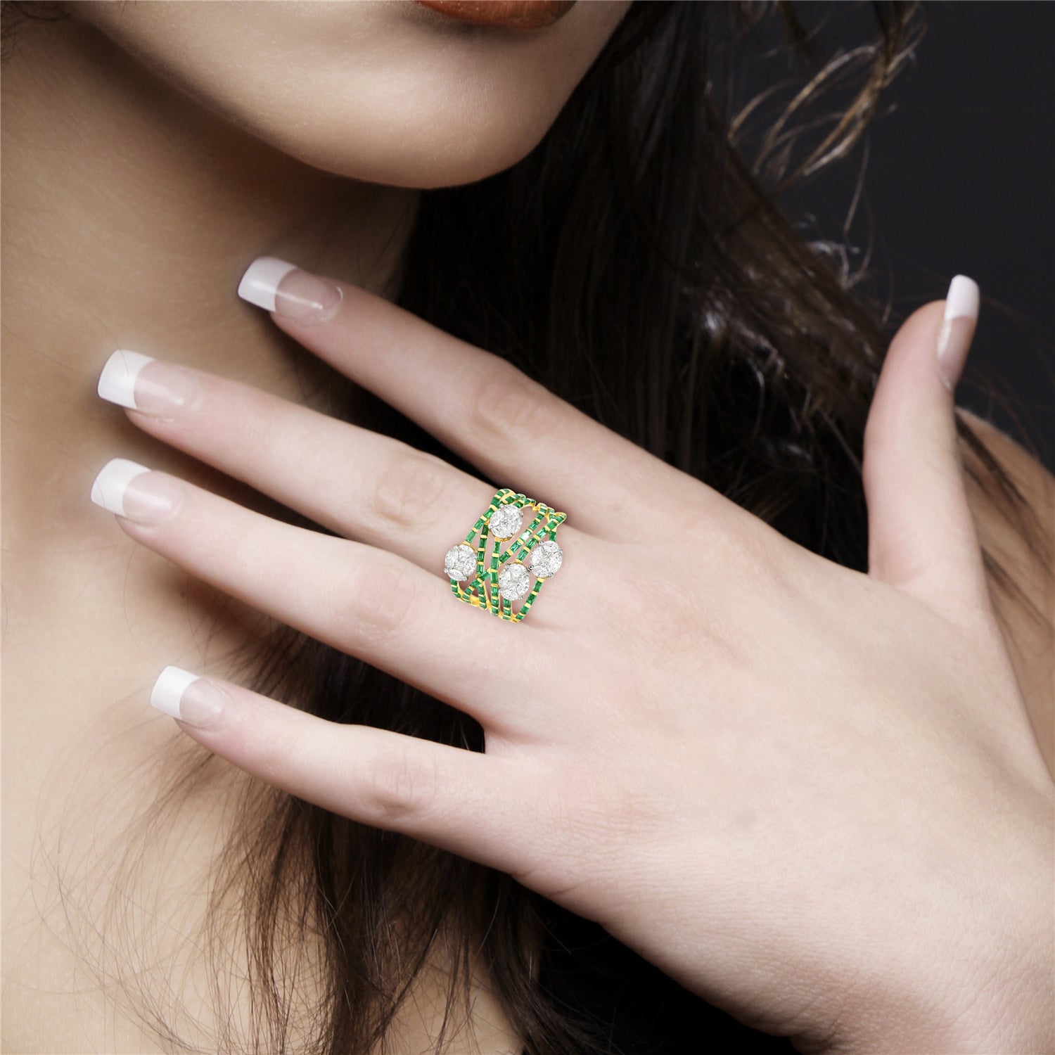 Exquisite Marquise Diamond & Baguette Emerald Wedding Band Ring in 14K Yellow Gold - Perfect for Bridal Jewelry, Anniversary Gifts & Special Occasions