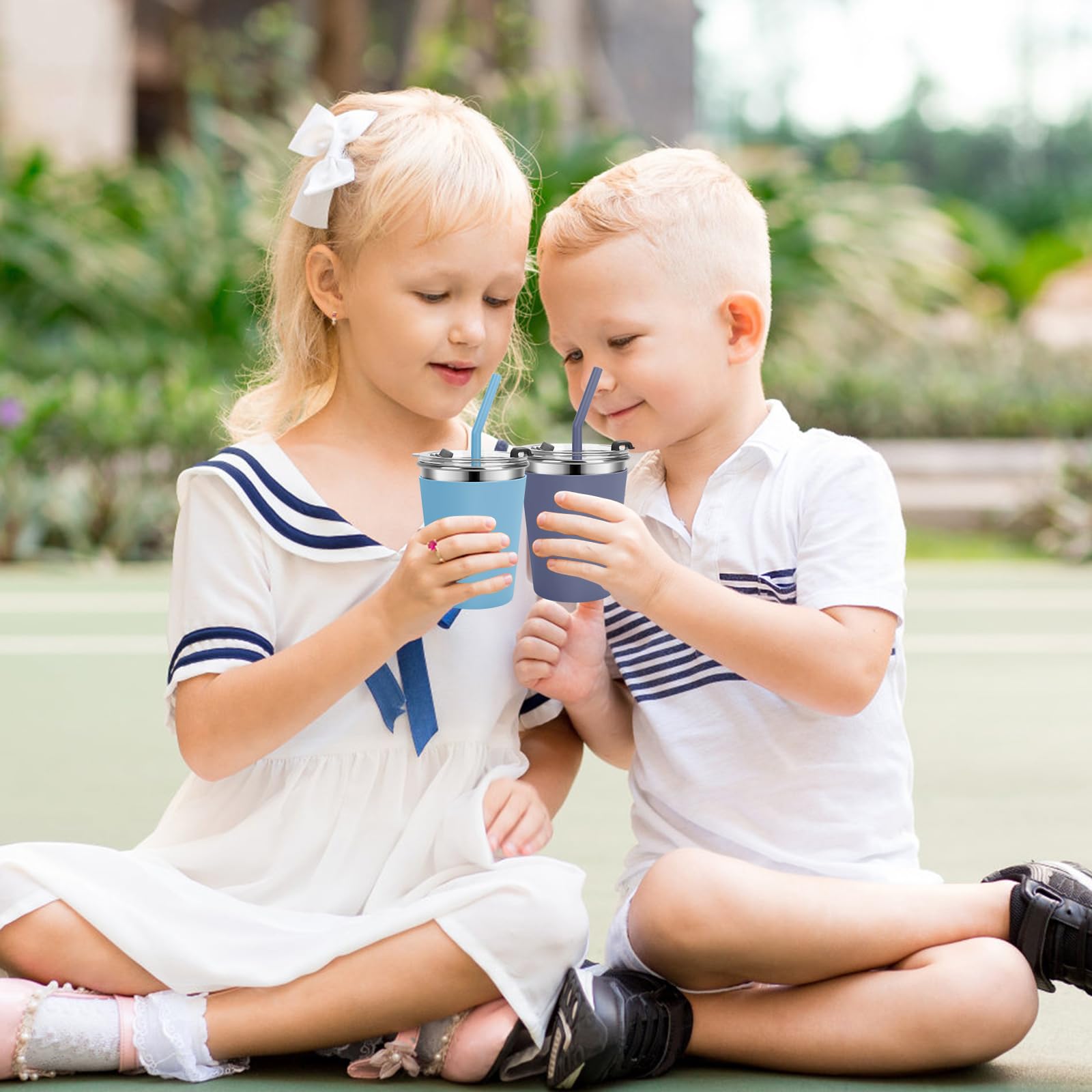 Stainless Steel Kids Cups with Straws & Lids - 12oz Leak Proof Sippy Cups for Toddlers 1-3 Years, Spill Proof Travel Cups for Home, School, Outdoor Activities - Perfect for Juice, Milk & Smoothies (4 Pack)