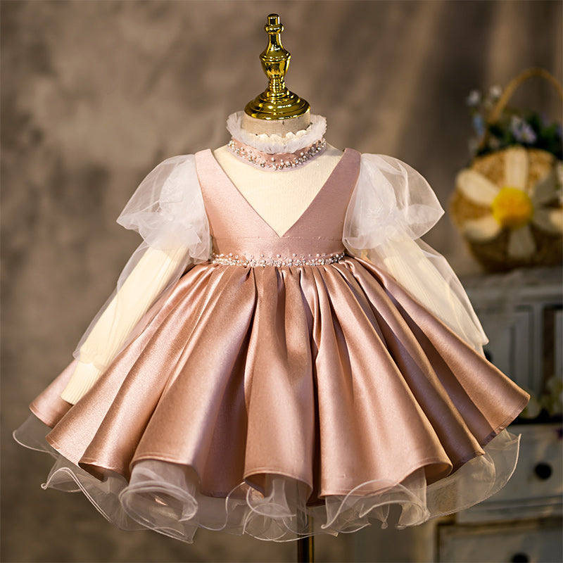 Elegant Champagne Princess Flower Girl Dress with Ruffles - Perfect for Weddings, Baptisms & Special Occasions