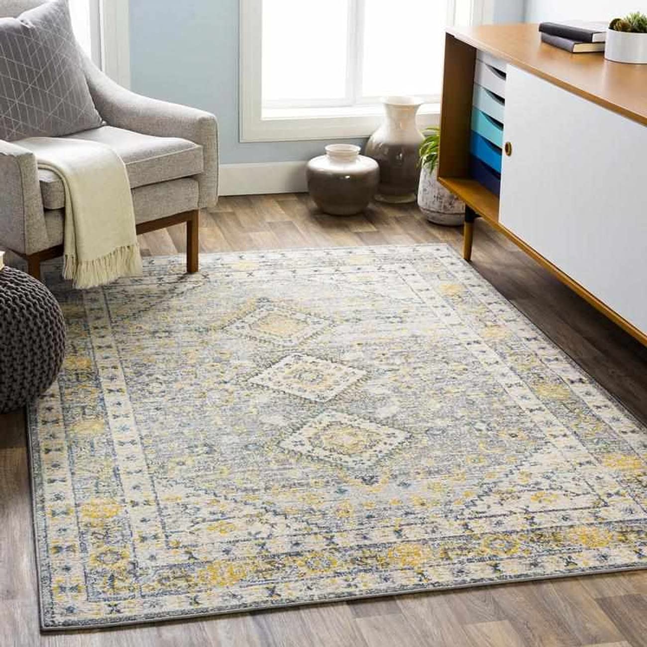 Mark&Day Modern Cream Area Rug 6x9 Feet - Soft Plush Carpet for Living Room, Bedroom, Kitchen in White Blue Black (6'7