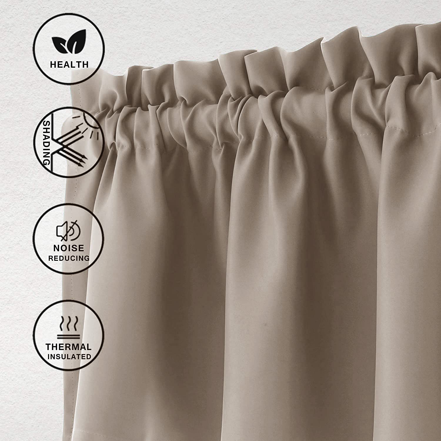 Thermal Insulated Blackout Valance Curtains for Kitchen - Solid Window Treatment, Camel Color, 42 x 18 Inches, 1 Panel - Perfect for Privacy, Light Control & Energy Efficiency in Home & Office