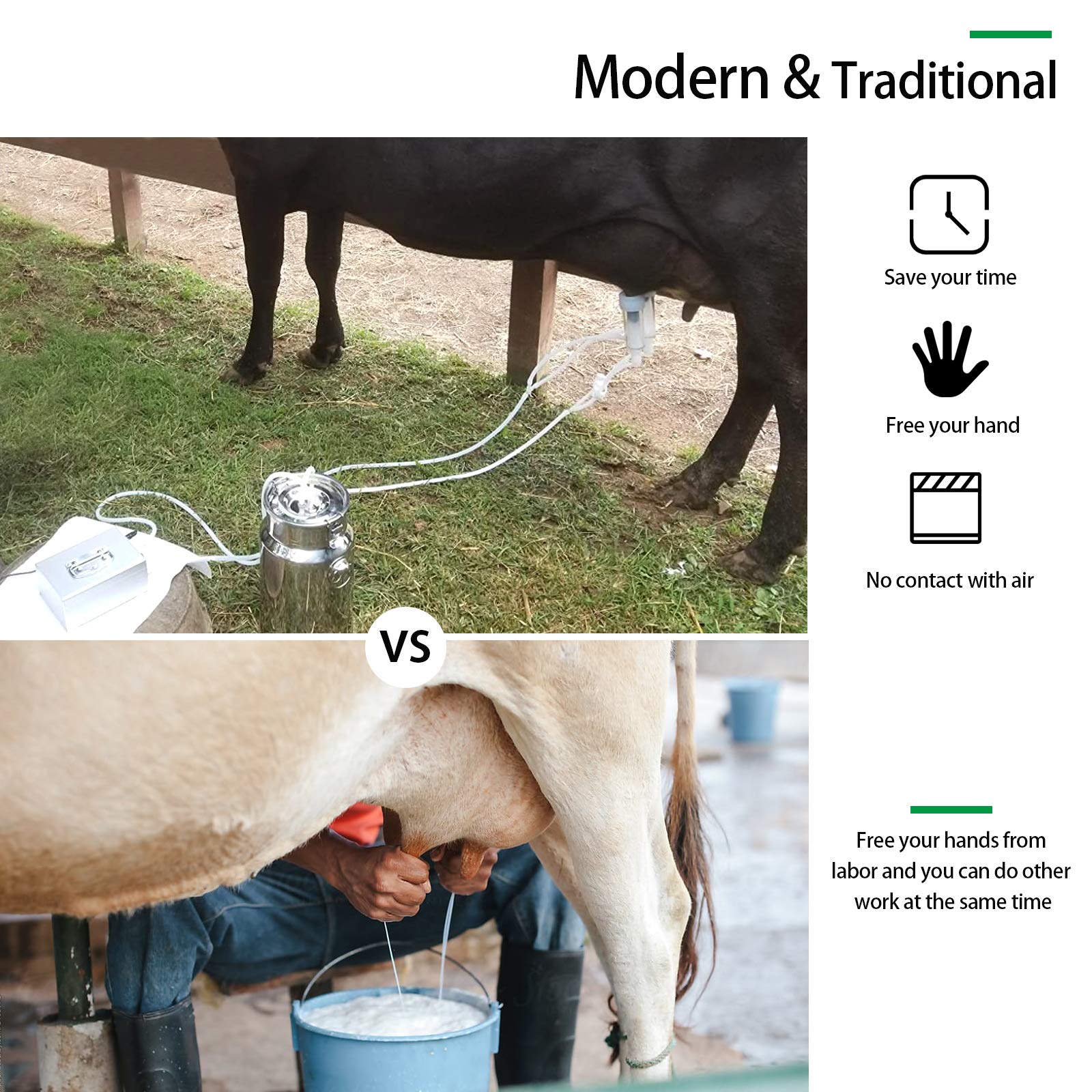 Automatic Goat Milking Machine with Auto-Stop - 7L Stainless Steel Food Grade Bucket - Perfect for Small Farms & Homesteads - Easy Milking Solution for Goat Livestock Care & Dairy Production