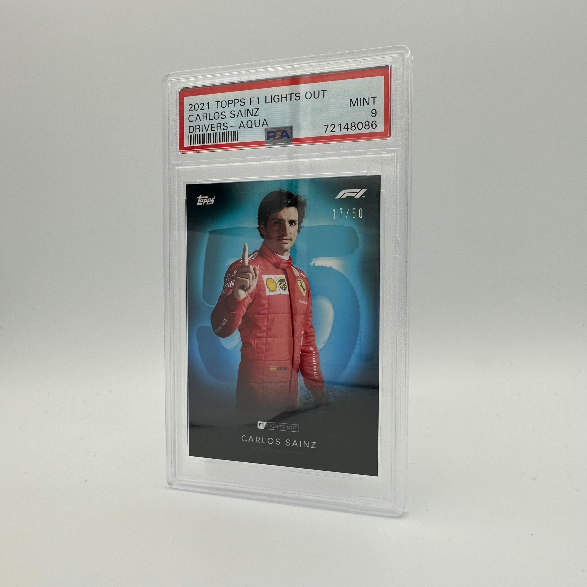 PSA 9 Graded 17/50 Carlos Sainz 2021 Topps Chrome Formula 1 F1 Drivers Aqua Parallel Refractor - Perfect for F1 Collectors, Racing Fans & Display Cases
