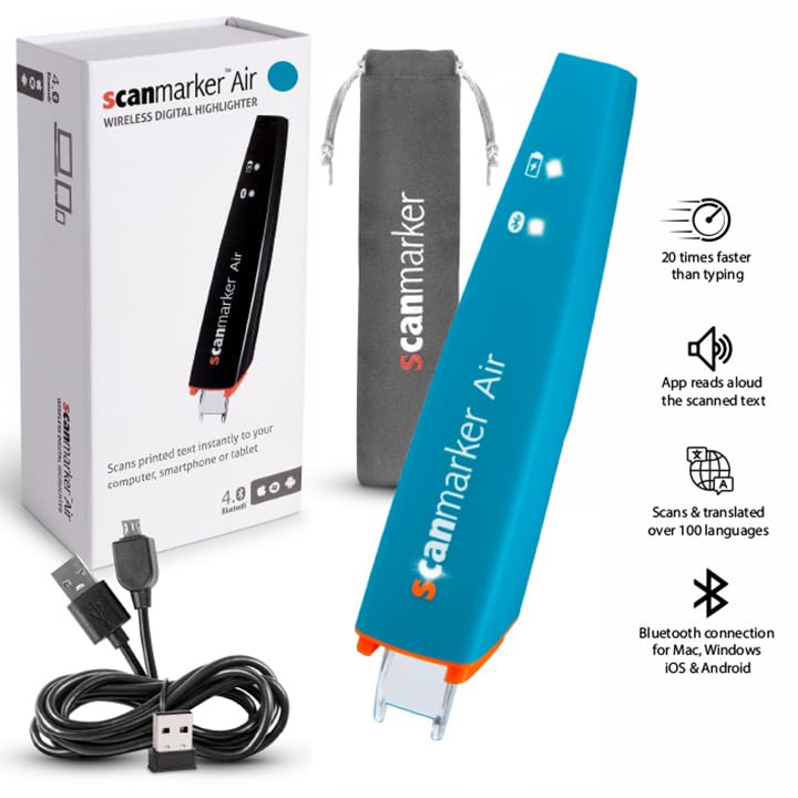 Scanmarker Air Pen Scanner - Wireless OCR Digital Highlighter & Reader for Mac, Windows, iOS, Android - Perfect for Students, Researchers & Professionals (Blue)