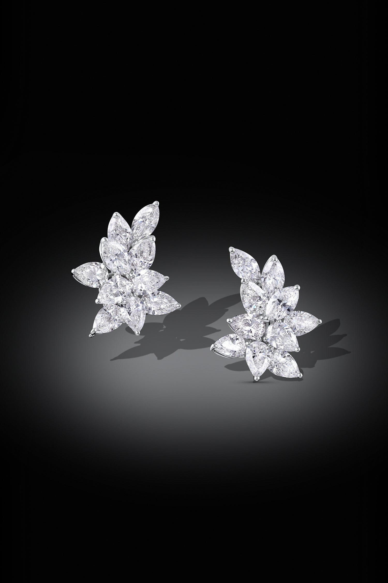 18K White Gold Platinum Pear and Marquise Diamond Cluster Earrings - Elegant Wedding Jewelry for Brides & Special Occasions