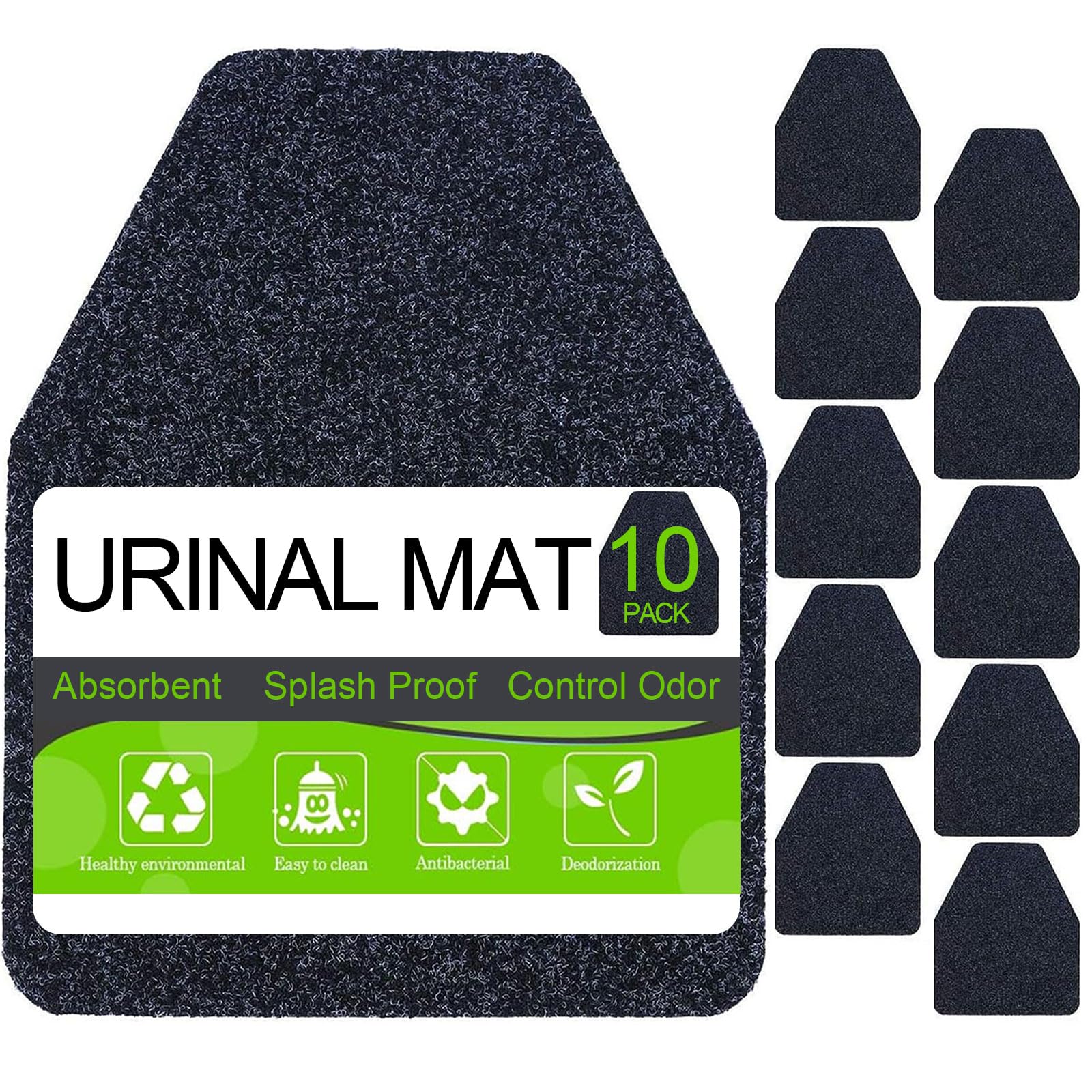 10 Pack Commercial Urinal Mats - Odor Eliminating Disposable Toilet Pads for Men's Restroom, Anti-Splash Urine Floor Mats (Black) - Ideal for Public Bathrooms, Bars, and High-Traffic Restrooms