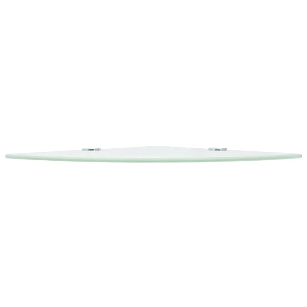 9.8x9.8 Inch White Glass Floating Corner Shelf with Chrome Supports - Bathroom Storage Organizer for Shampoo, Soap & Towels - Space Saving Wall Mounted Shelf for Small Bathrooms & Showers