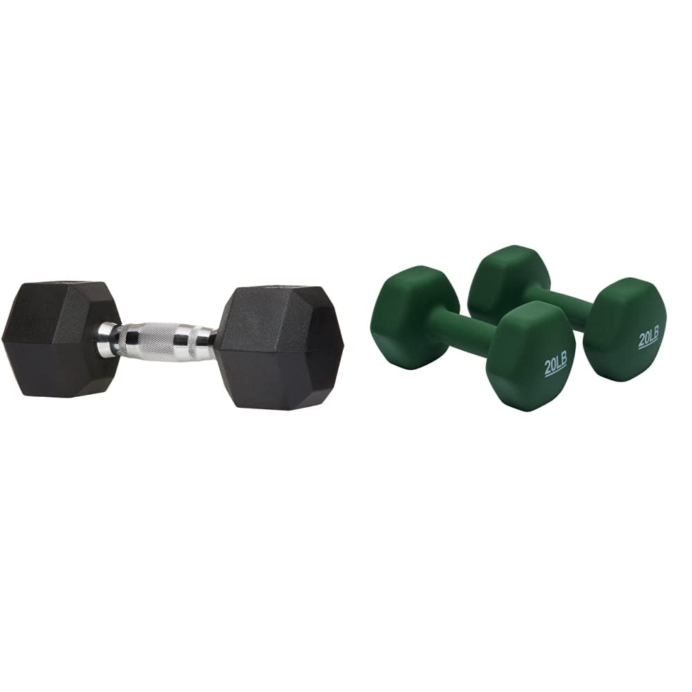 Amazon Basics Rubber Encased Hex Dumbbell - 35 lbs Single Weight for Home Gym & Neoprene Coated Dumbbell Set (12 lbs, 2-Pack) - Perfect for Strength Training, CrossFit, and Home Workouts