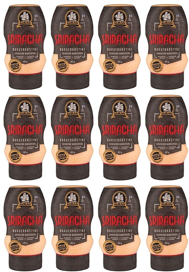 Auran Sriracha Burger Sauce - 12 Jars (285g Each) | Spicy Hot Chili Condiment for Burgers, Hot Dogs, Sandwiches & BBQ | Perfect for Grilling, Picnics & Home Cooking
