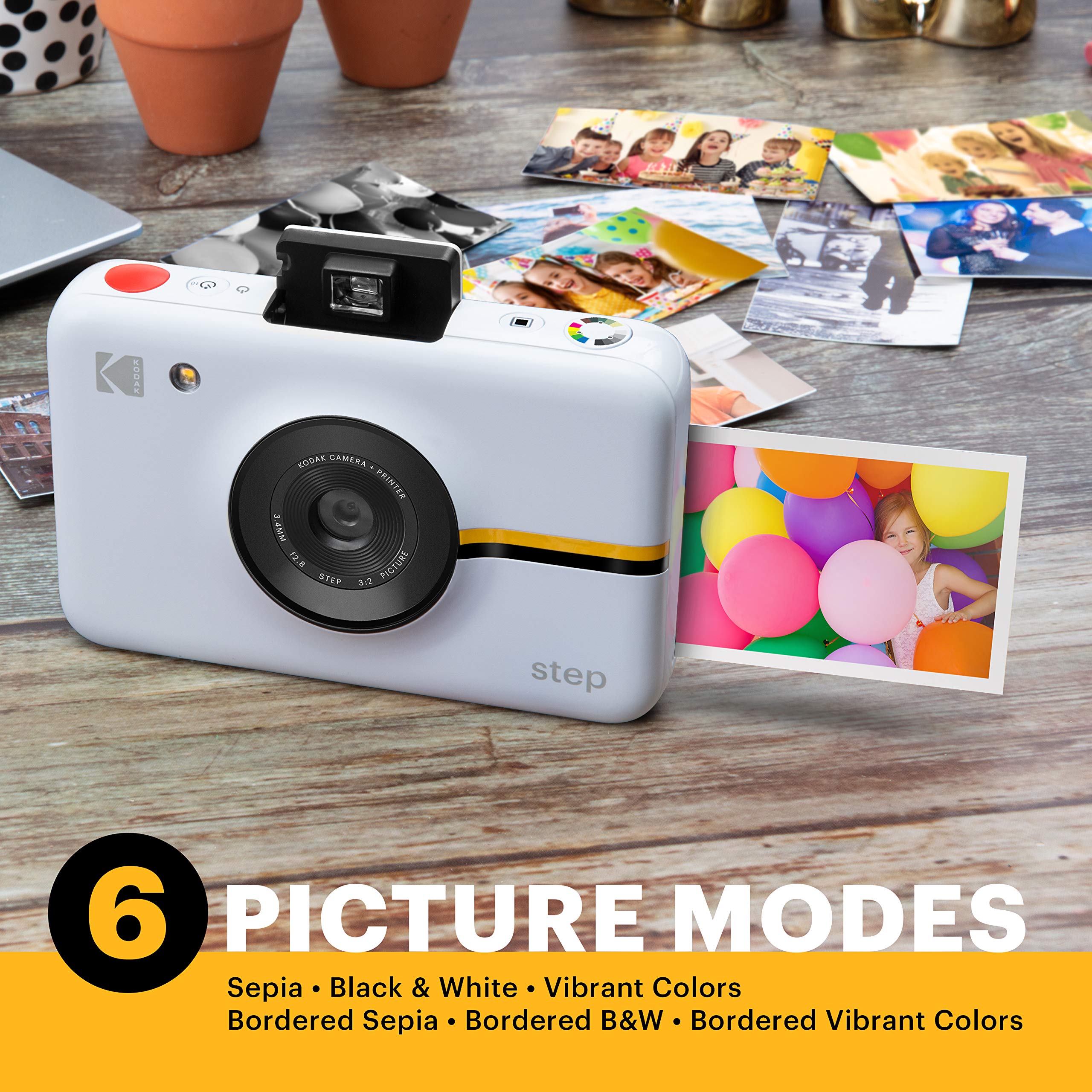 Kodak Step Instant Camera with 10MP Image Sensor - White | Instant Photo Printer for Travel, Parties & Scrapbooking | Includes Photo Paper Bundle