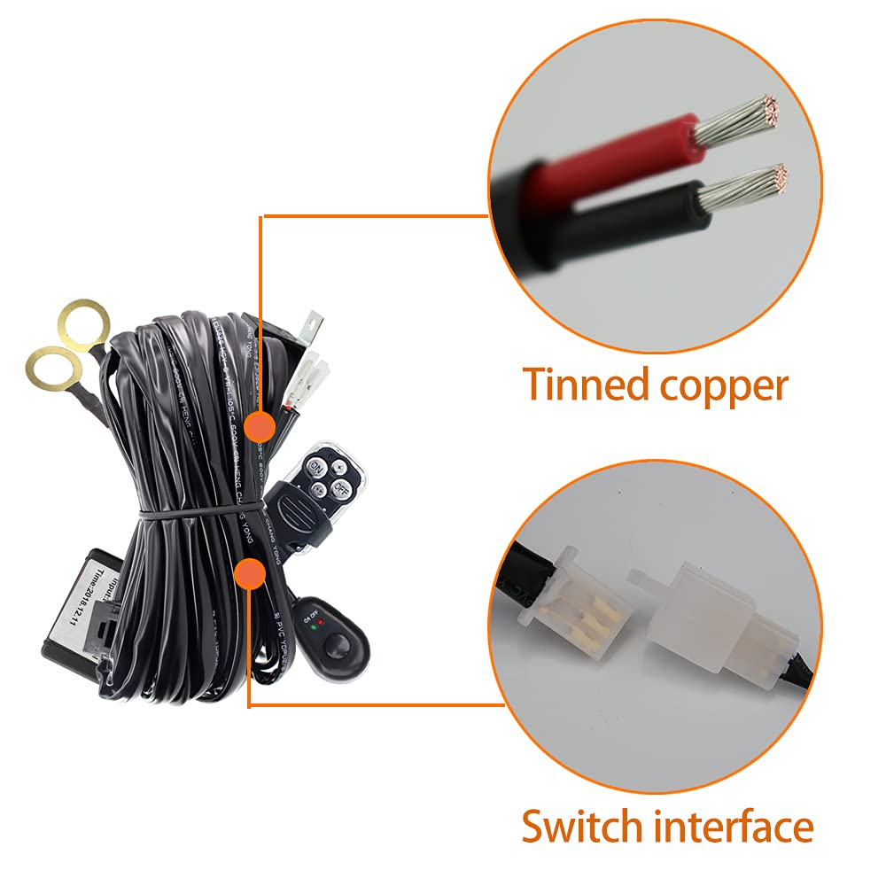 STDYSUN 12V 40A LED Light Bar Wiring Harness Kit with Remote Switch - 14AWG Heavy Duty Relay Wiring Harness for Off-Road LED Work Lights, Fog Lights, Driving Lights - Perfect for Trucks, Jeeps, ATVs & Off-Road Vehicles