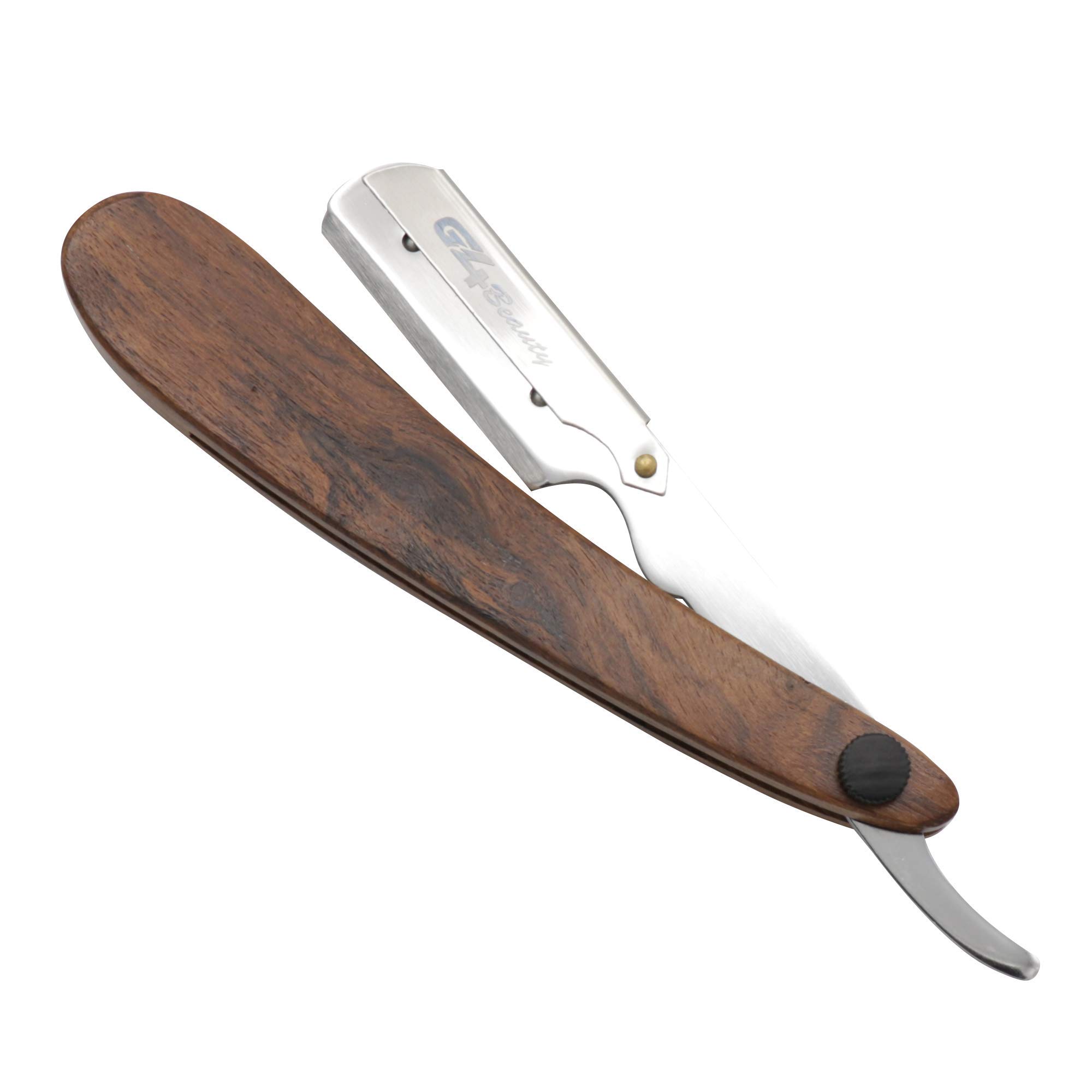 G4 Vision Professional Straight Edge Razor - Genuine Wood Handle & Stainless Steel Folding Design - 100 Free Blades Included - Perfect for Barber Shaving, Beard Trimming & Personal Grooming