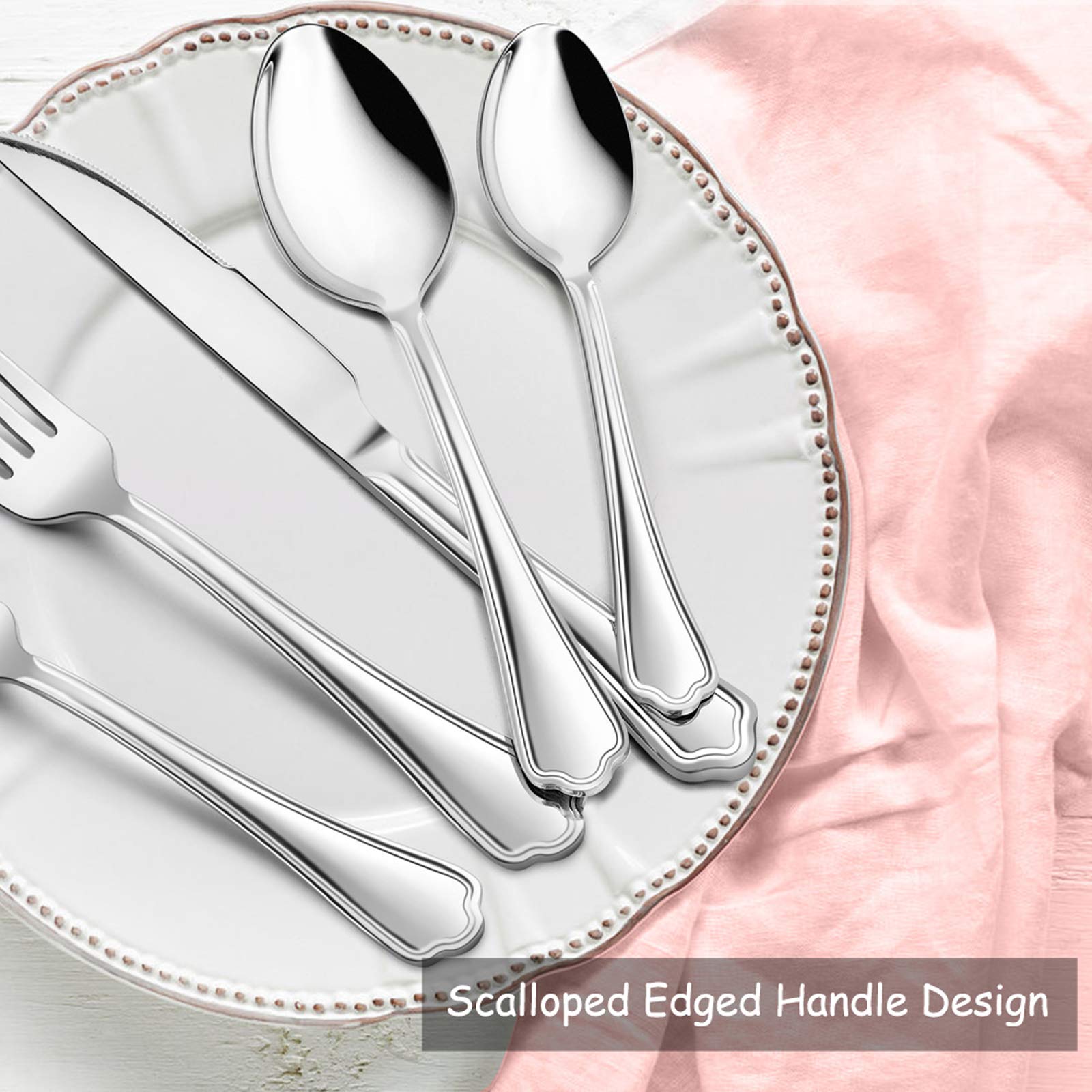 20-Piece Stainless Steel Flatware Set for 4 - Mirror Polished Silverware with Scalloped Edge - Dinner Knives, Forks & Spoons - Dishwasher Safe Cutlery Set - Perfect for Everyday Dining, Dinner Parties & Restaurant Use