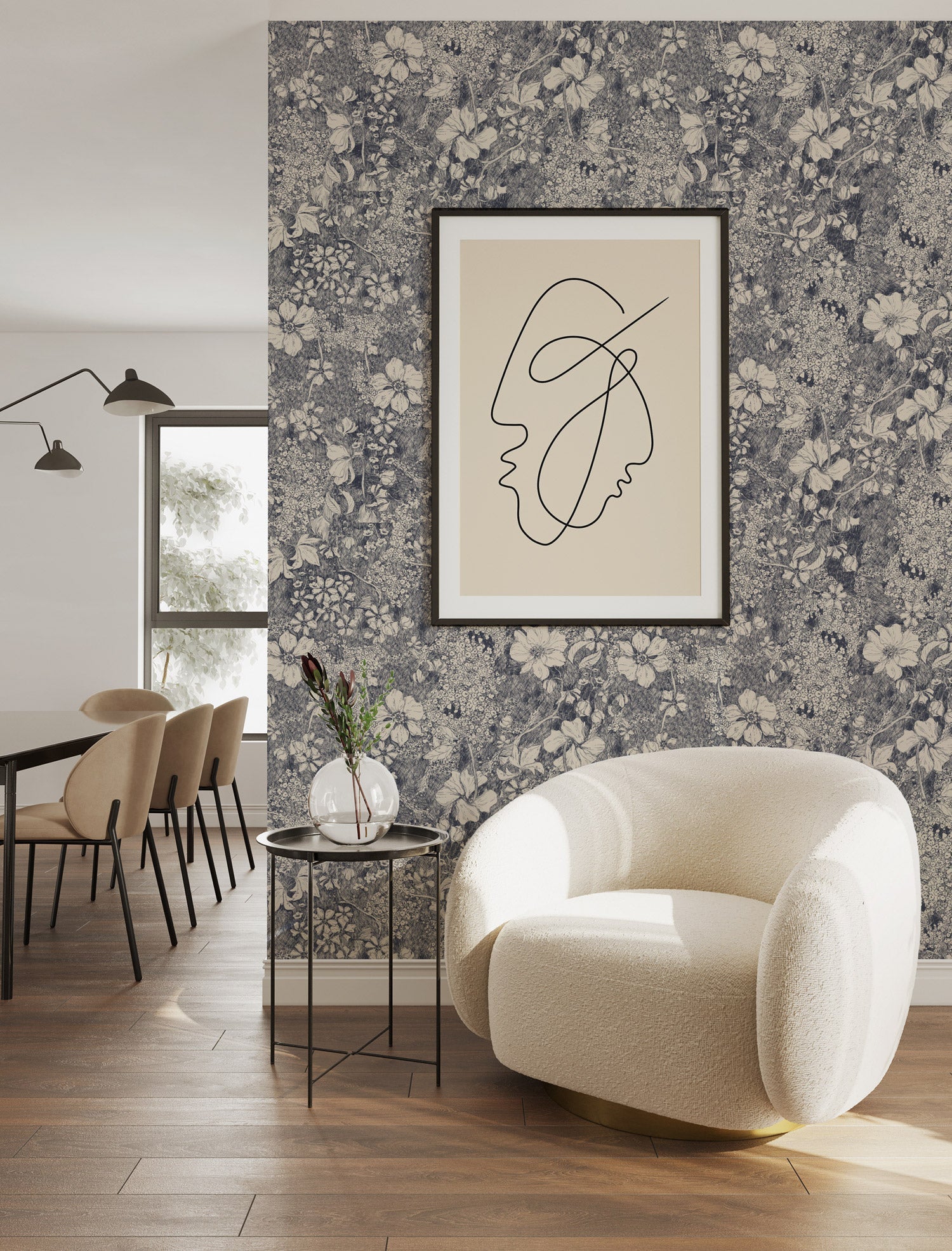 Amelia Flower Wallpaper Sample - Peel and Stick Removable Wallpaper for Bedroom, Living Room, Nursery Decor - Floral Botanical Design Home Decor