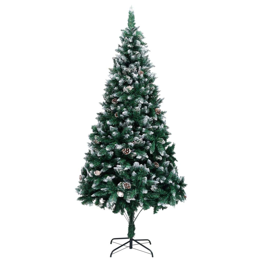 FAMIROSA 7ft Pre-Lit Artificial Christmas Tree with Stand - Frosted Pine Cones & White Snow Decor for Home, Office, Party - 7ft Tall x 4ft Wide Green Xmas Tree for Holiday Decorations | Perfect for Living Room, Christmas Party & Winter Festival Decor