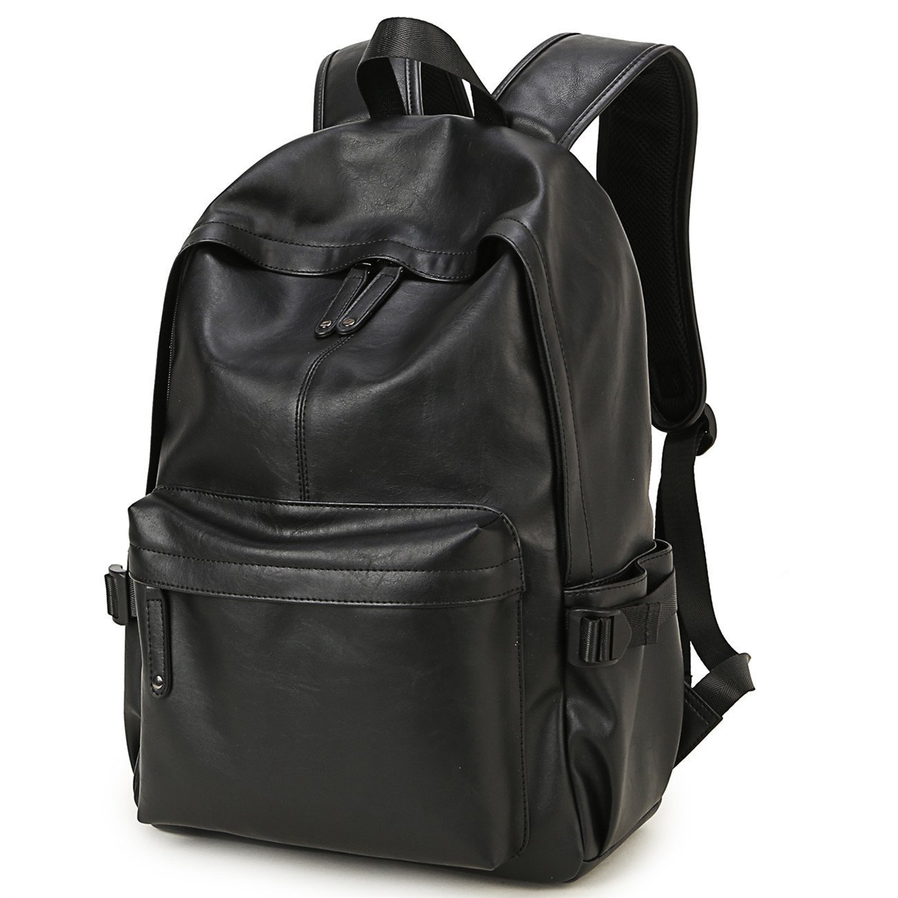 Baosha BP-08 15.6 Inch Unisex PU Leather Laptop Backpack - Waterproof Travel Hiking Rucksack, Business Casual Daypack for Work, School & Outdoor Activities (Black)